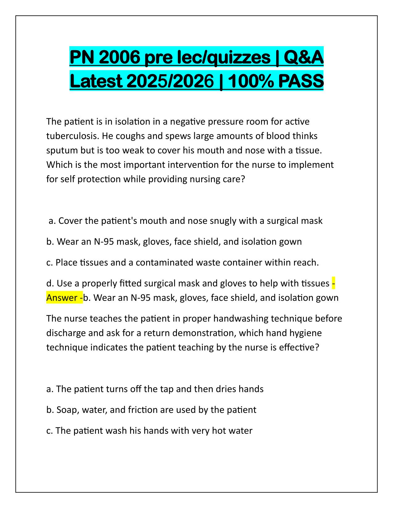 PN 2006 pre lec quizzes with Verified Answers