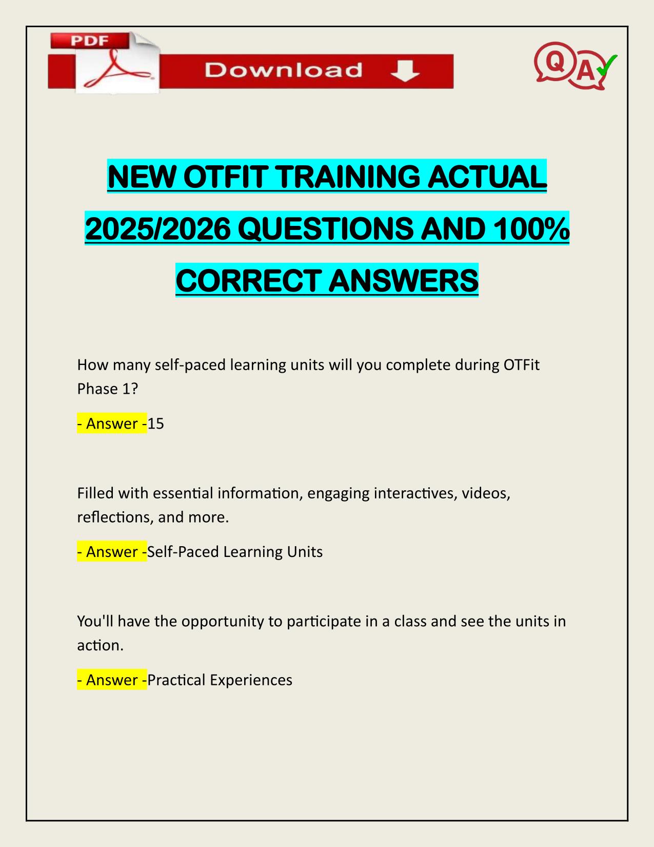 NEW OTFIT TRAINING ACTUAL 2025/2026 CORRECTLY ANSWERED