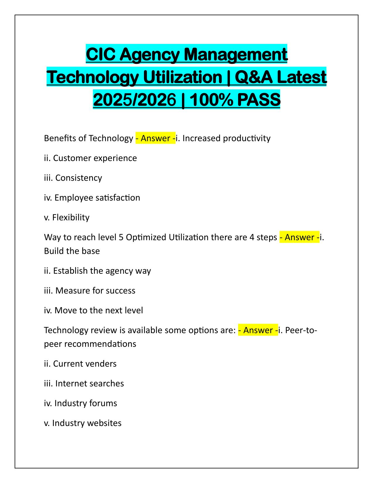 CIC Agency Management Technology Utilization Q&A Latest Update