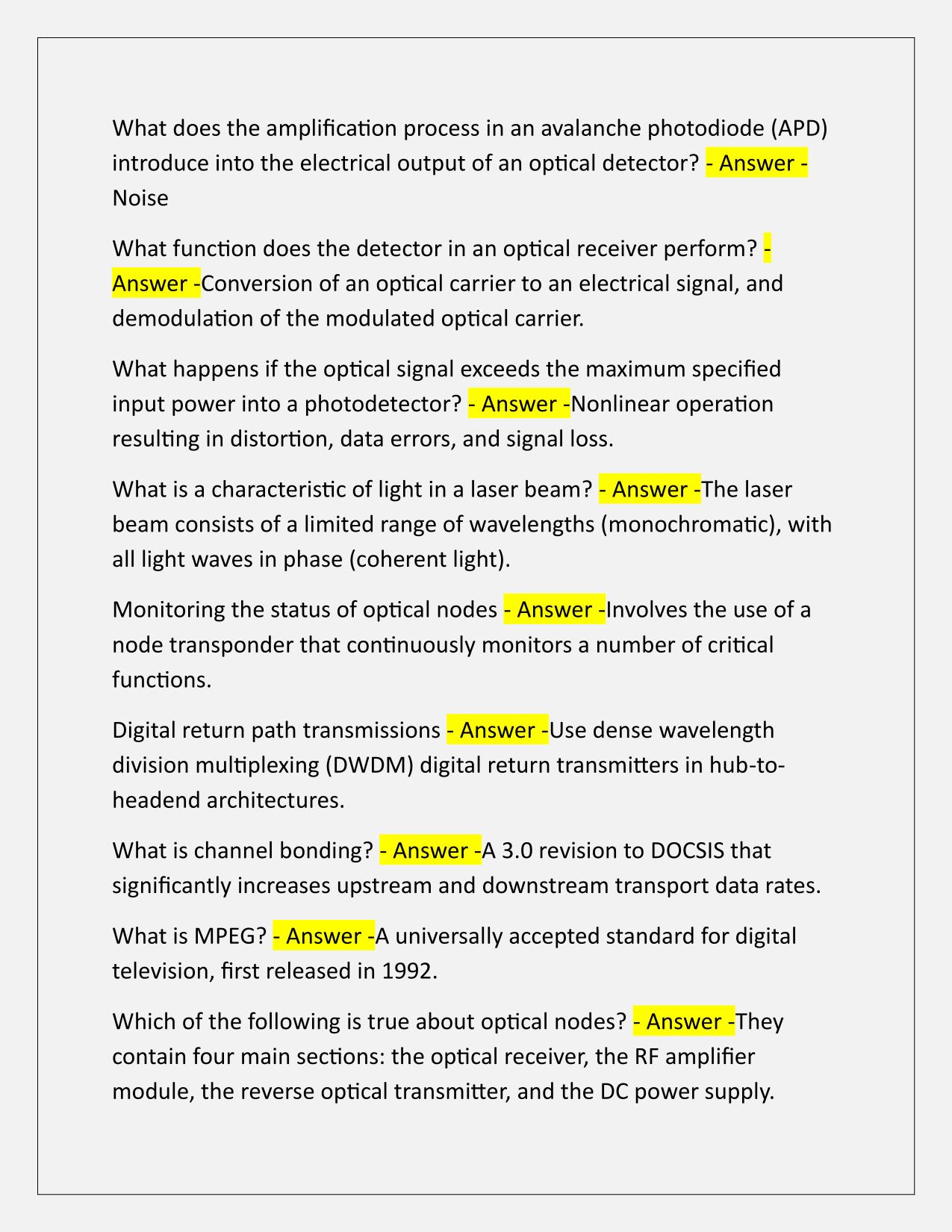 Fiber Install and Activation EXAM Q&A Latest Update