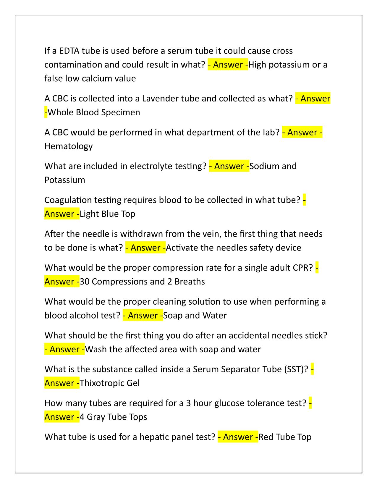 AMCA Phlebotomy Exam Correctly Answered Latest Update