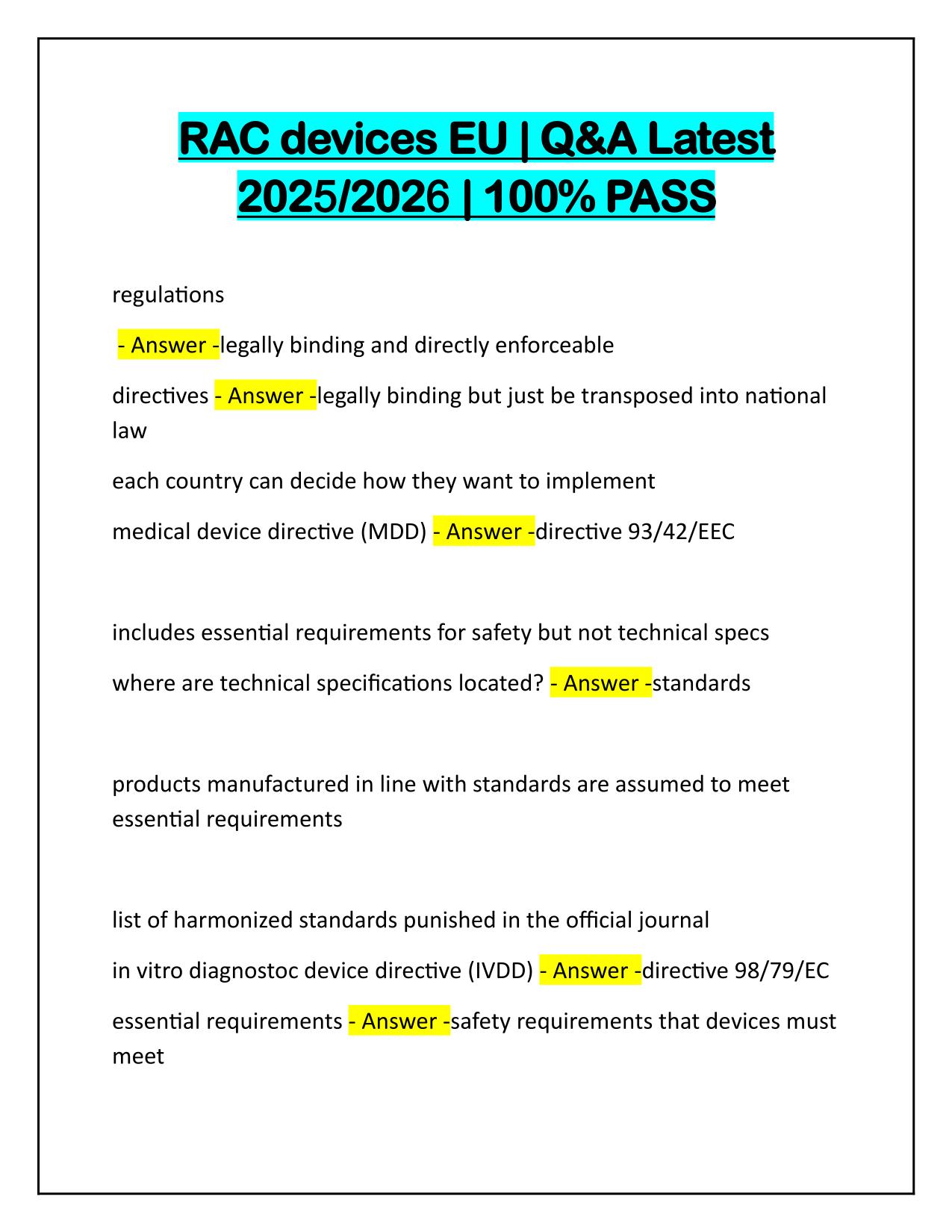 RAC devices EU Exam Q&A Latest Update 2025