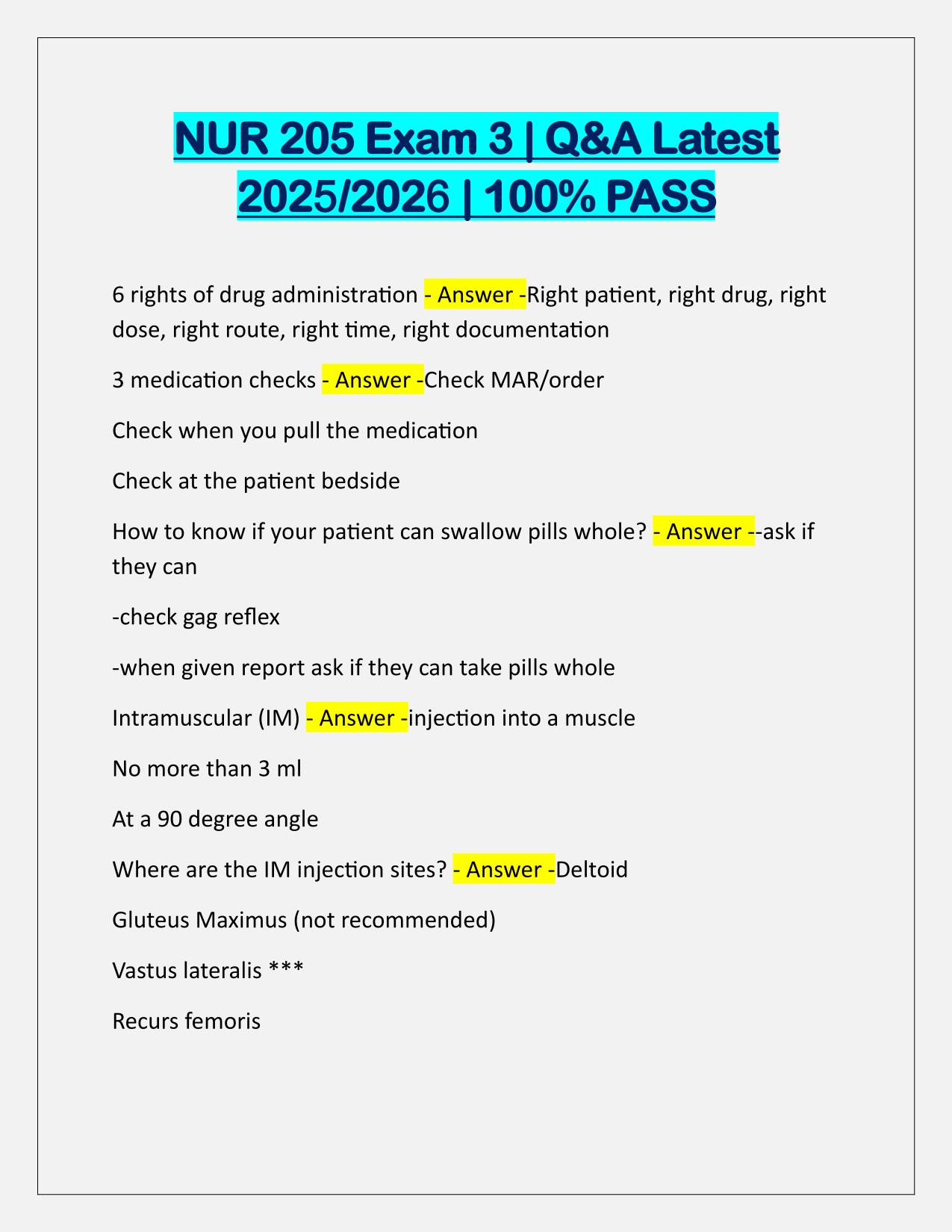 NUR 205 Exam 3 Q&A Latest Update