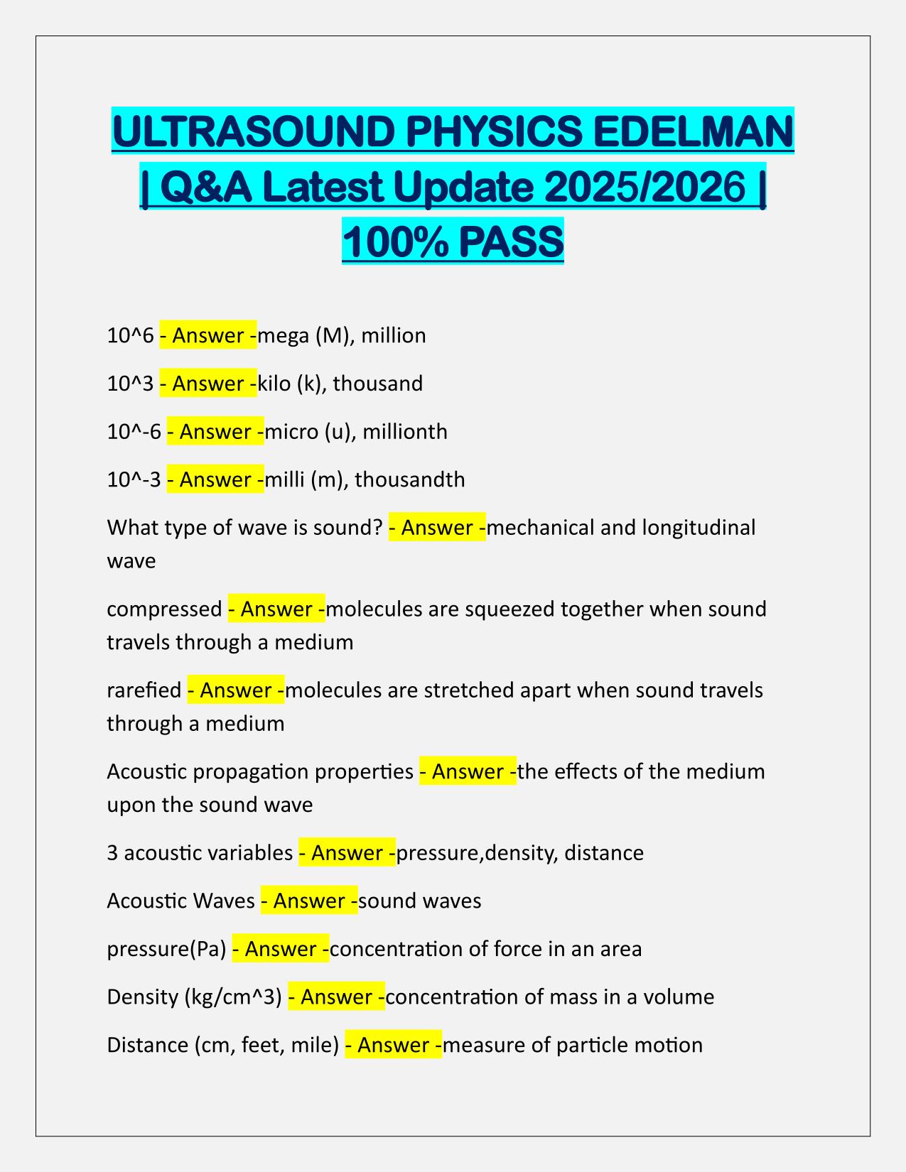 ULTRASOUND PHYSICS EDELMAN Q&A Latest Update