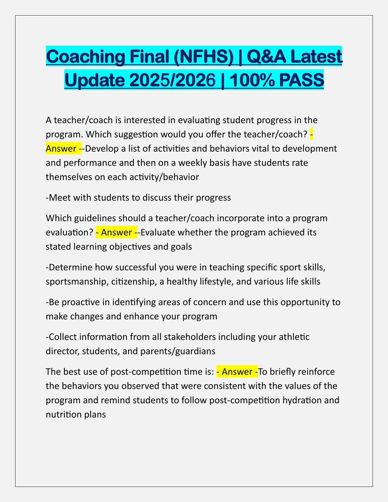Coaching Final (NFHS) Q&A Latest Update