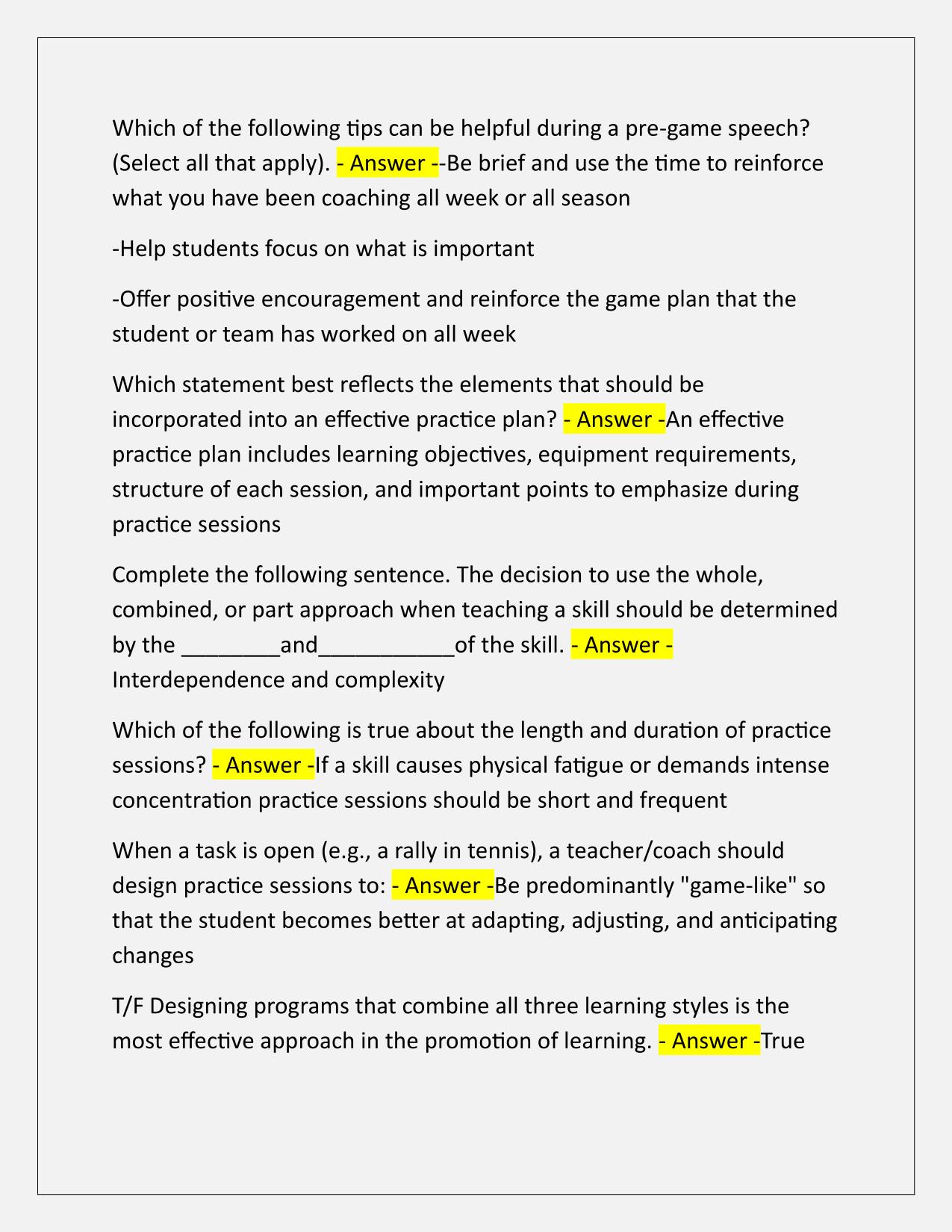 Coaching Final (NFHS) Q&A Latest Update