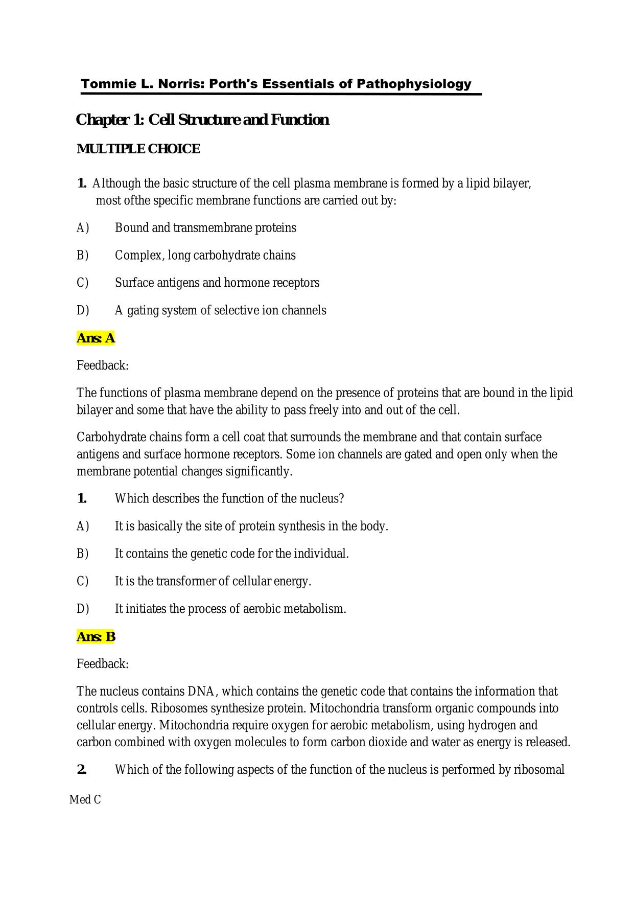 Test Bank for Porth's Essentials of Pathophysiology 5th Ed by Tommie L Norris  ISBN: 9781975107192 Latest Update 2025