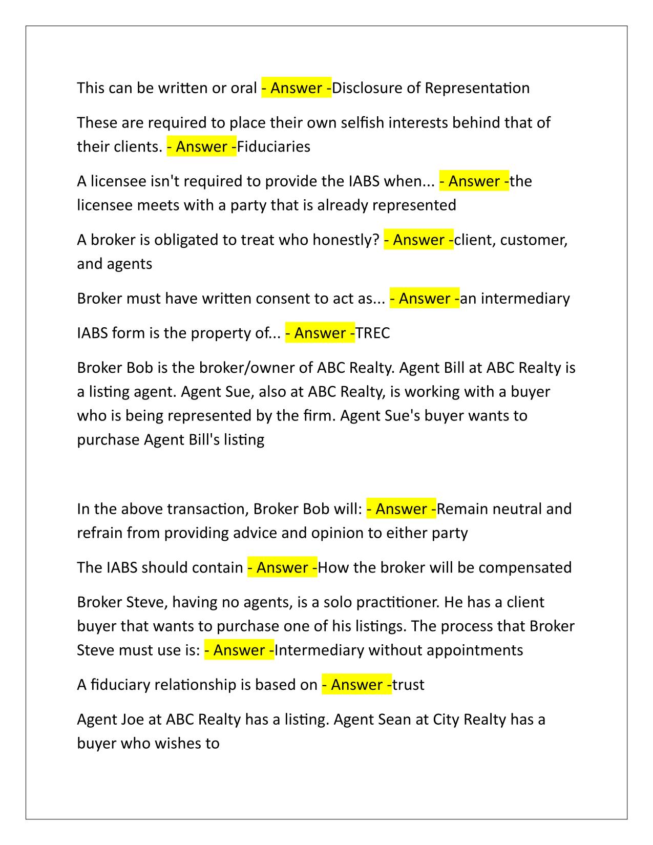 Champions Real Estate Exam Law of Agency Q&A Latest Update