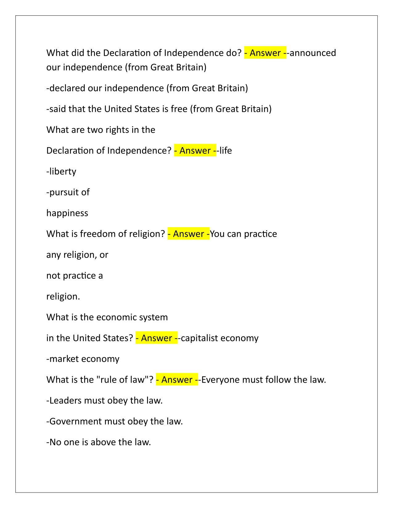 Florida Civics Literacy Exam Q&A Latest Update