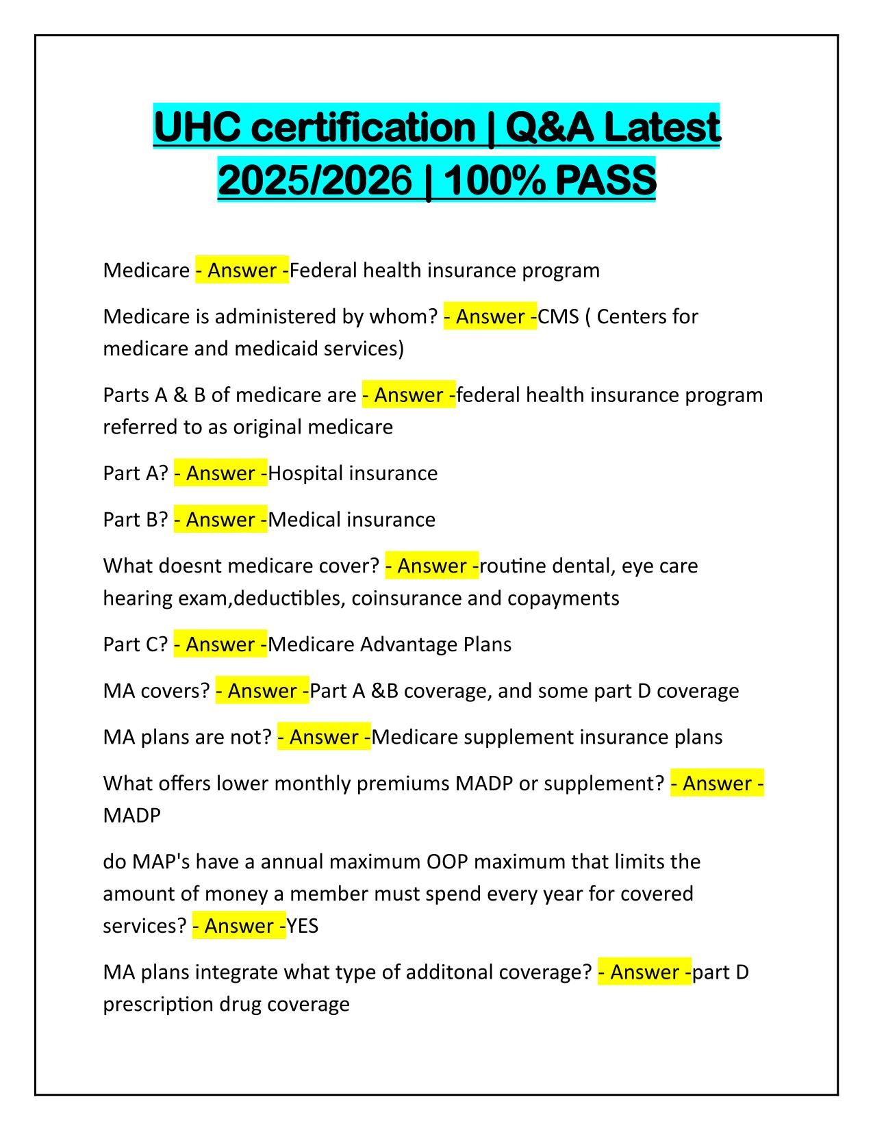 UHC certification Q&A Latest Update Graded A