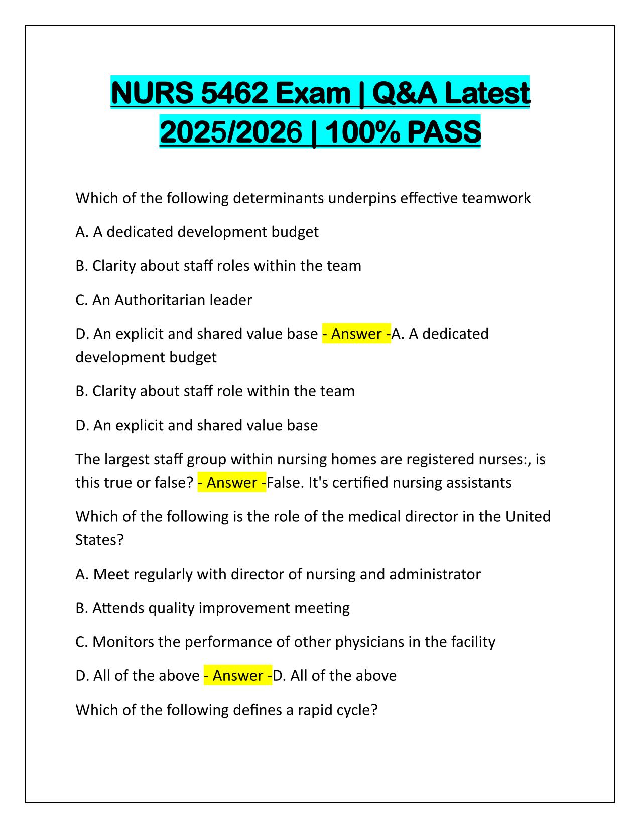 NURS 5462 Exam Q&A Latest Update 2025