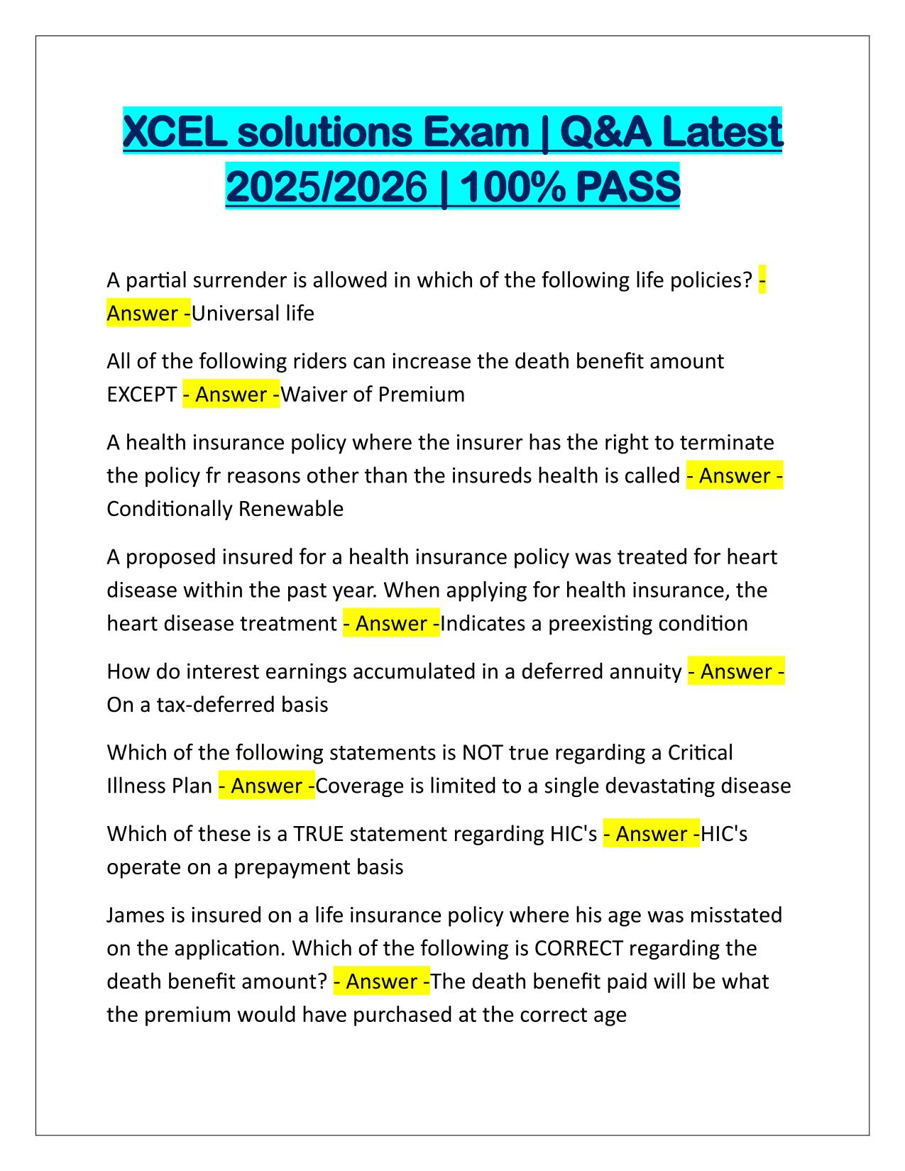 XCEL solutions Exam Q&A Latest Update 2025-2026