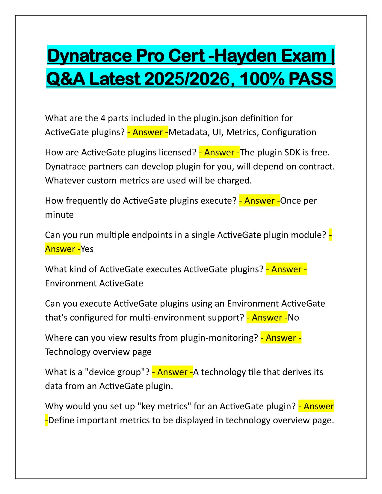 Dynatrace Pro Cert-Hayden Exam Q&A Latest Update