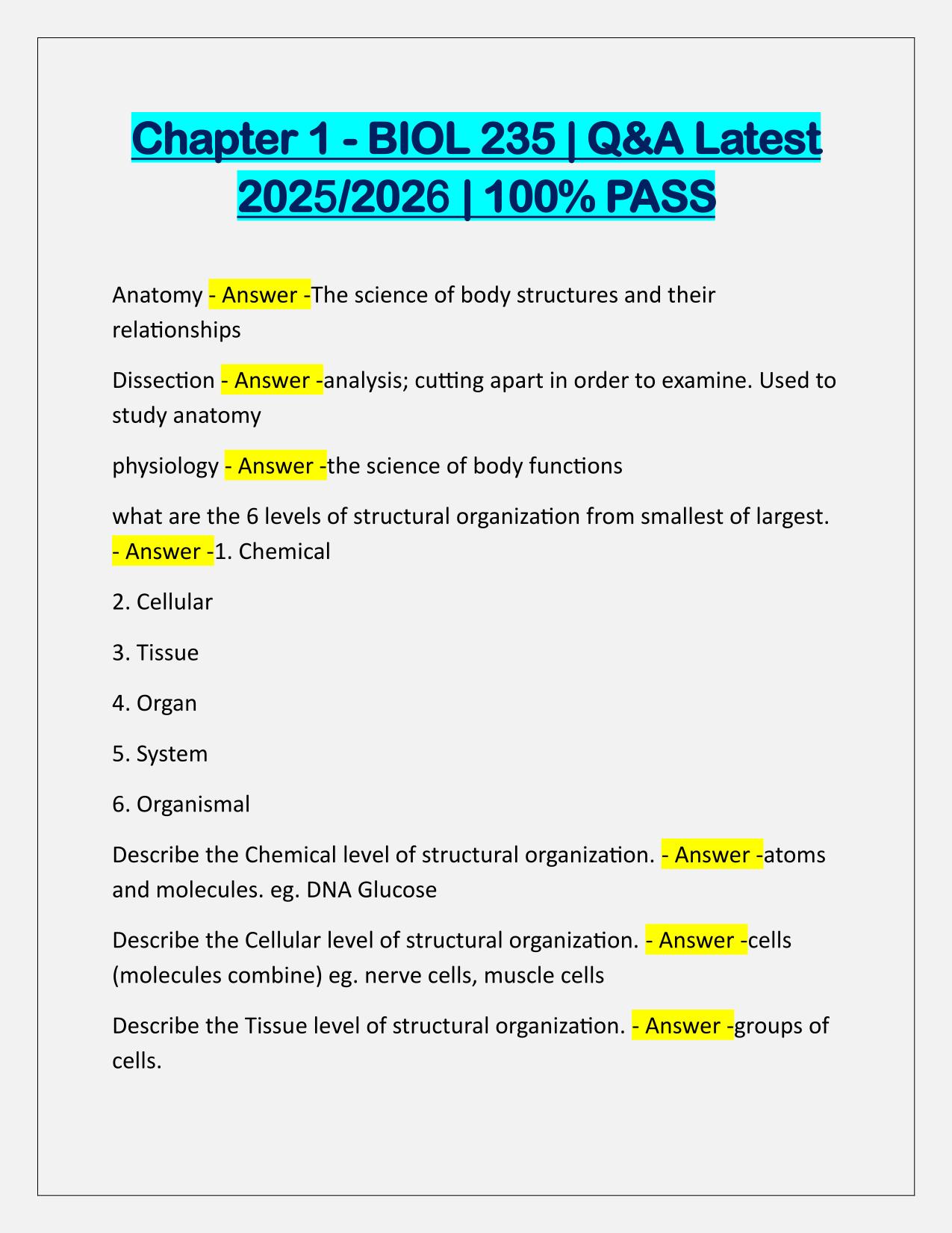 Chapter 1-BIOL 235 Correctly Answered Latest Update
