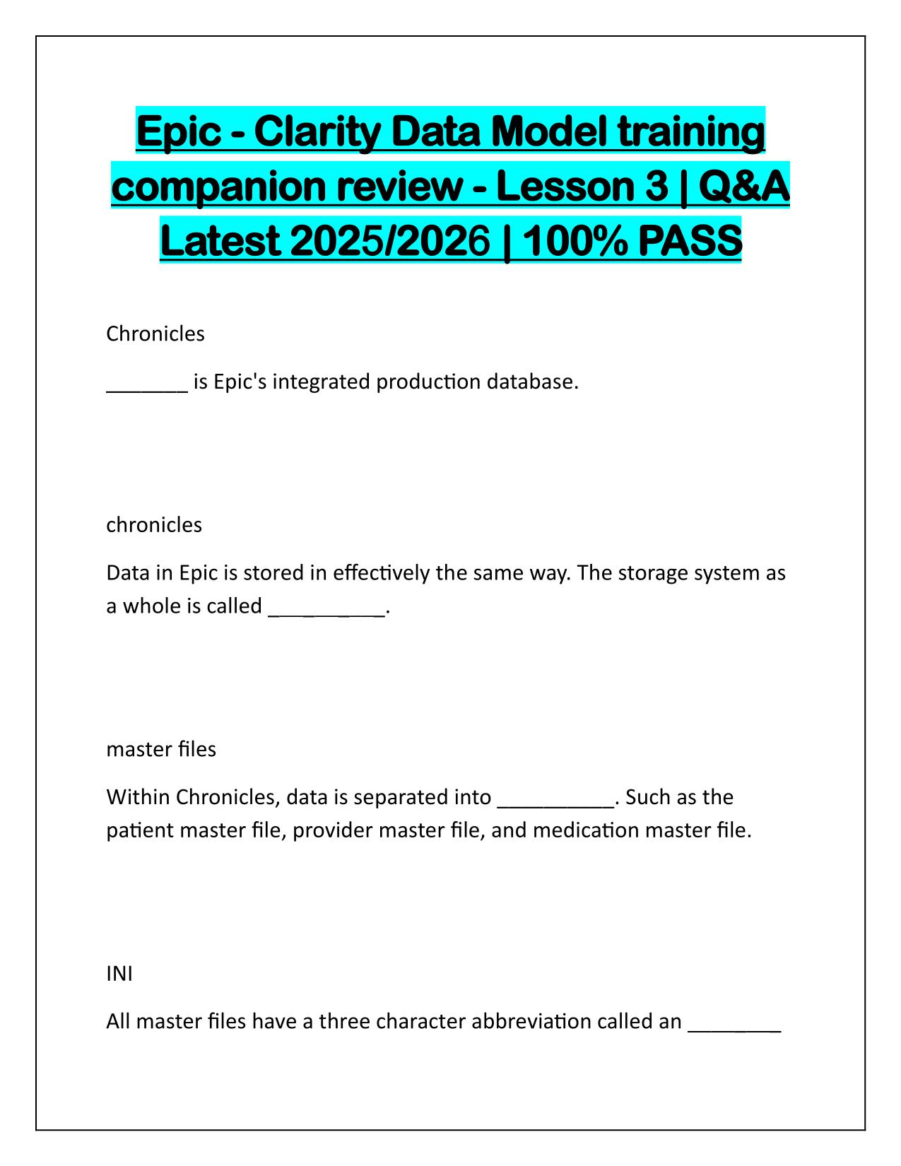 Epic Clarity Data Model training companion review Lesson 3 Q&A Latest Update