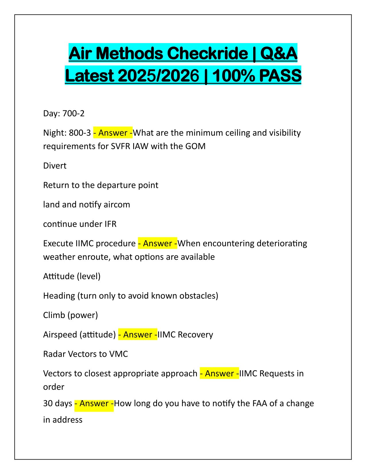 Air Methods Checkride Correctly Answered Latest Update