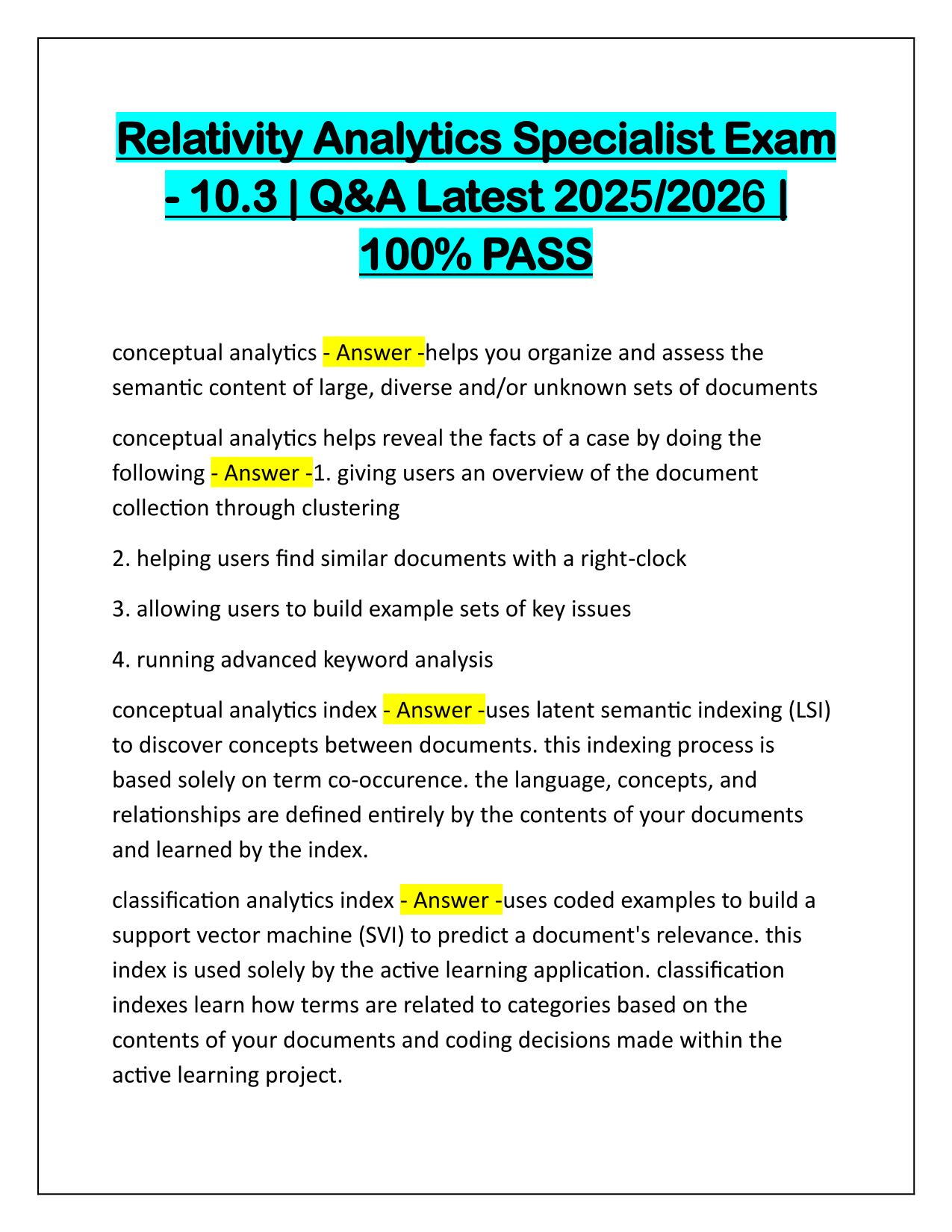 Relativity Analytics Specialist Exam-10.3 Correctly Answered Latest Update