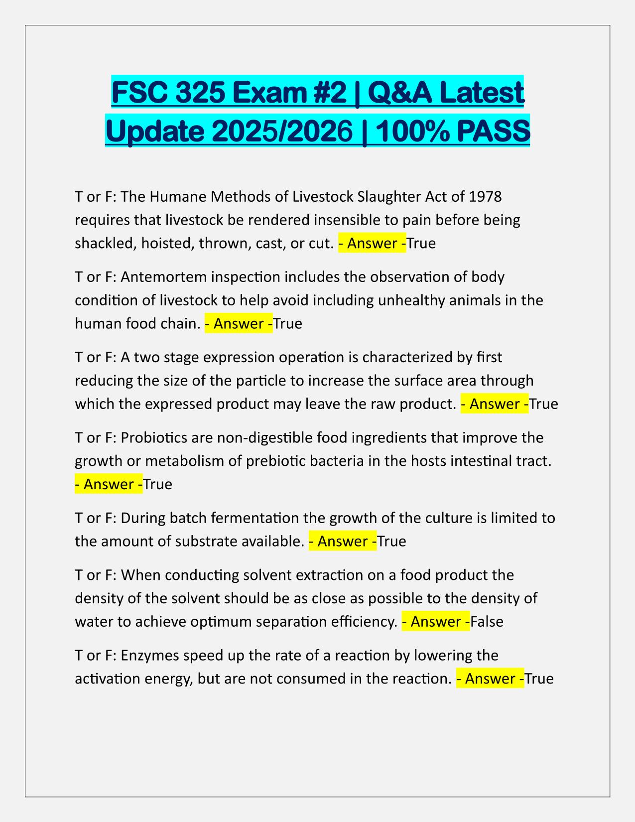 FSC 325 Exam #2 Correctly Answered Latest Update
