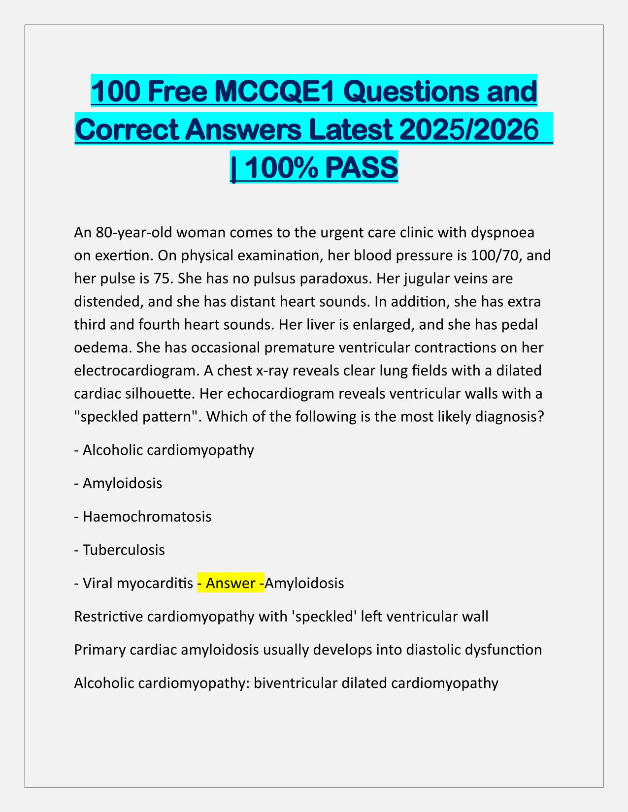 100 Free MCCQE1 Questions with Verified Answers 2025-2026