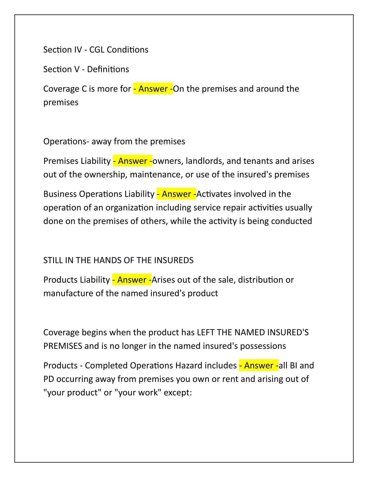 Commercial Casualty–CIC Exam Correctly Answered Latest Update