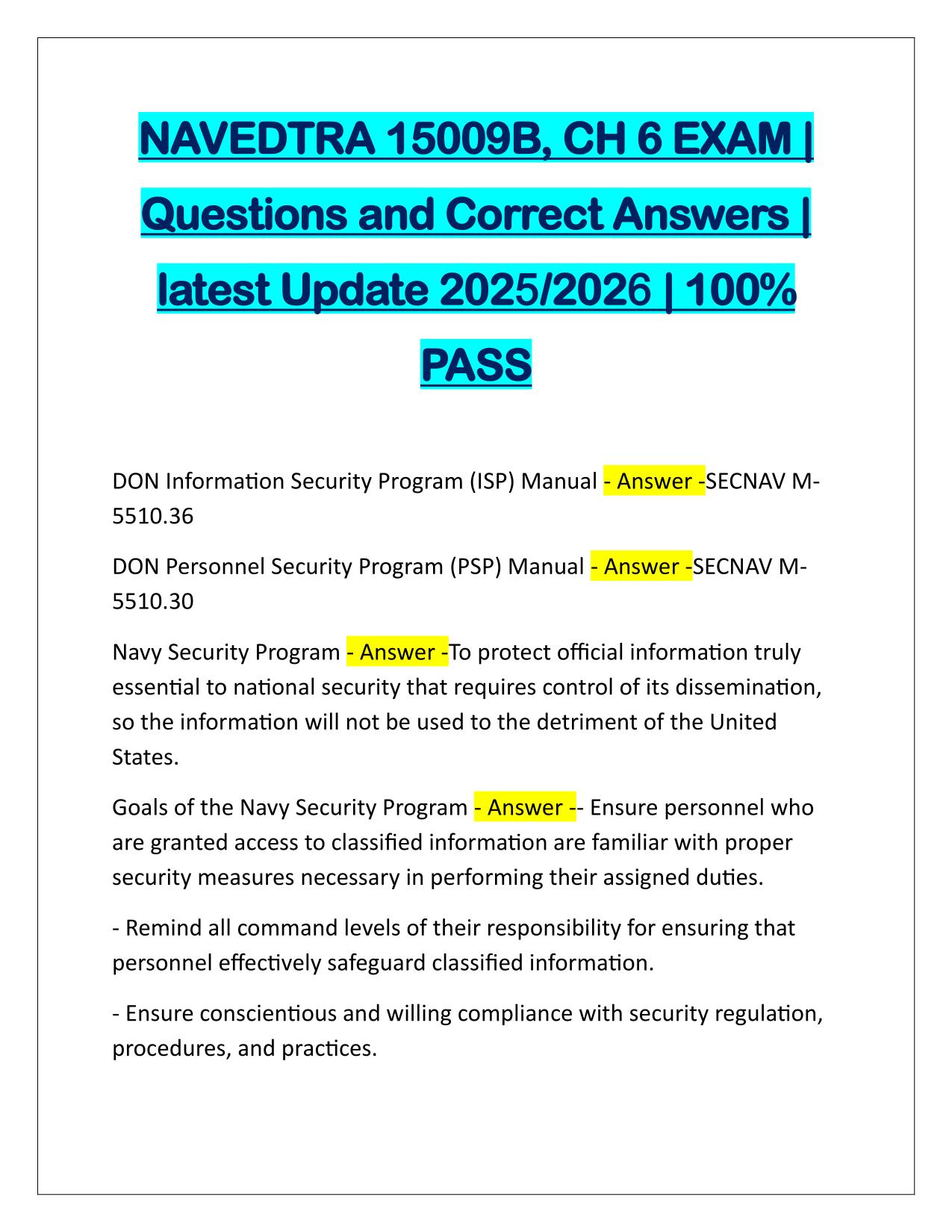 NAVEDTRA 15009B, CH 6 EXAM Questions and Answers Latest Update