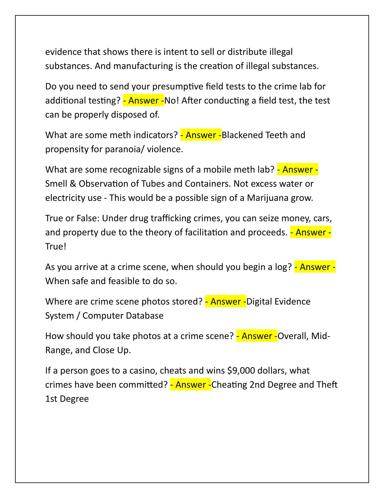 BLEA #834 Criminal Investigations Final Review Q&A Latest Update