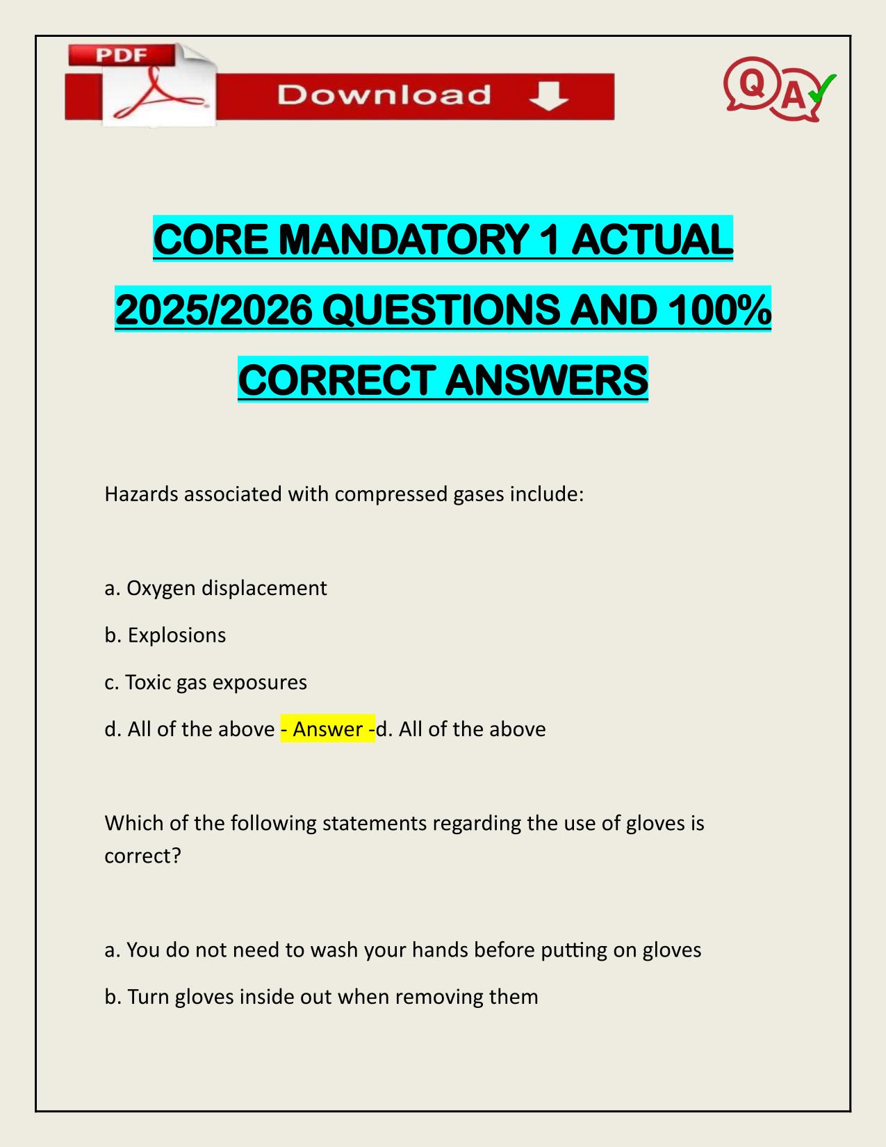 BUNDLE FOR CORE MANDATORY EXAMS ACTUAL 2025/2026 UPDATED
