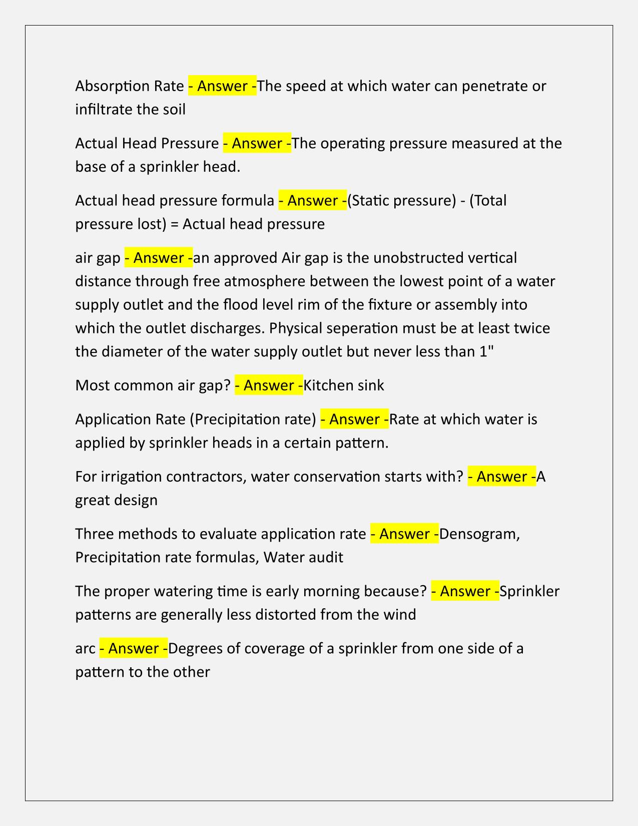 Texas Landscape Irrigation EXAM Q&A Latest Update