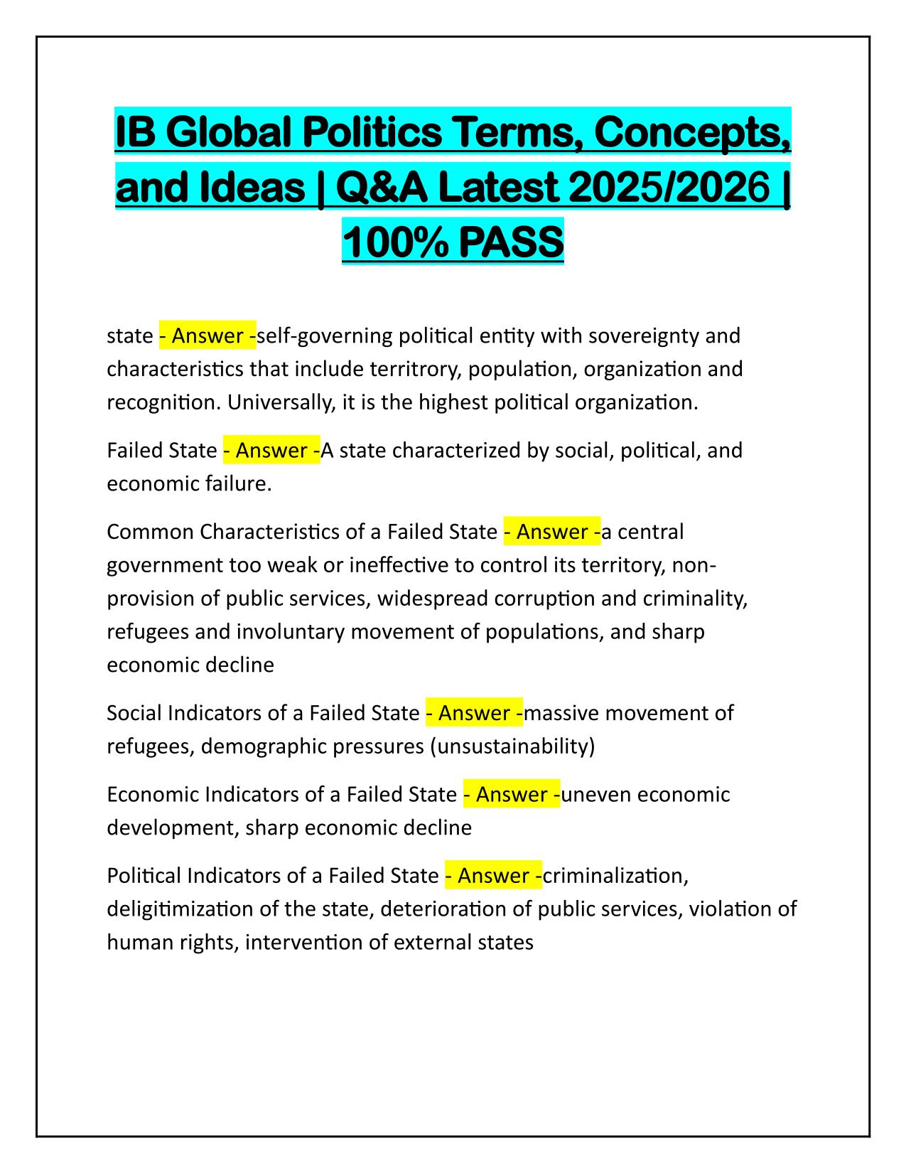 IB Global Politics Terms, Concepts and Ideas Q&A Latest Update 2025
