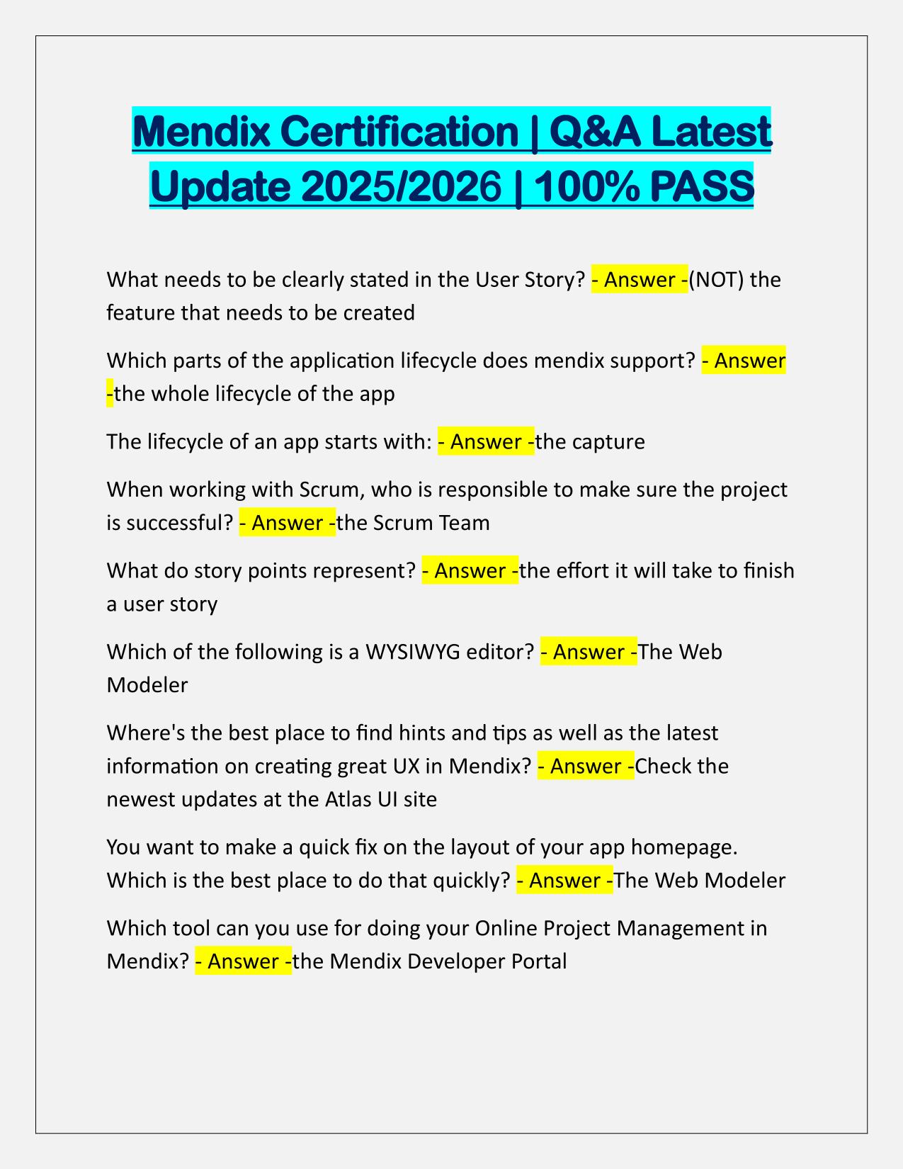 Mendix Certification EXAM Q&A Latest Update