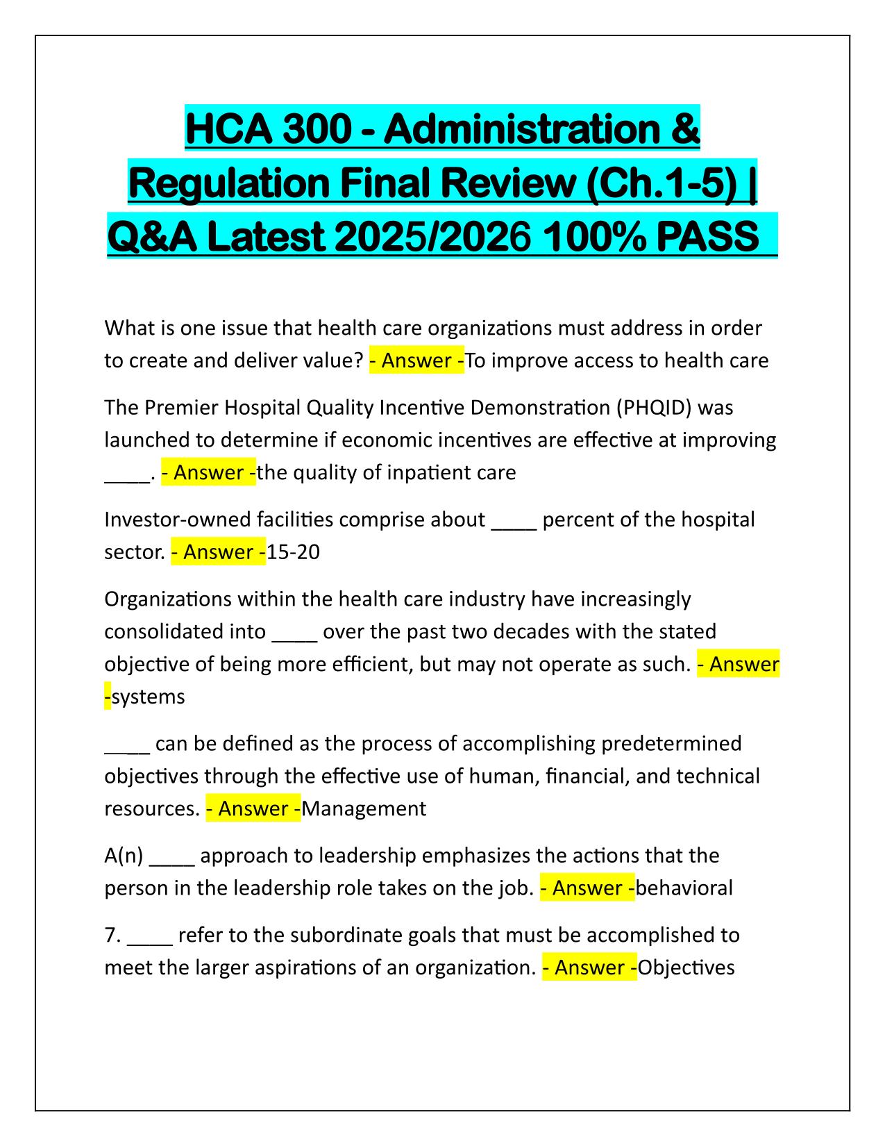Bundle for HCA 100 EXAMS Q&A Latest Update 2025-2026