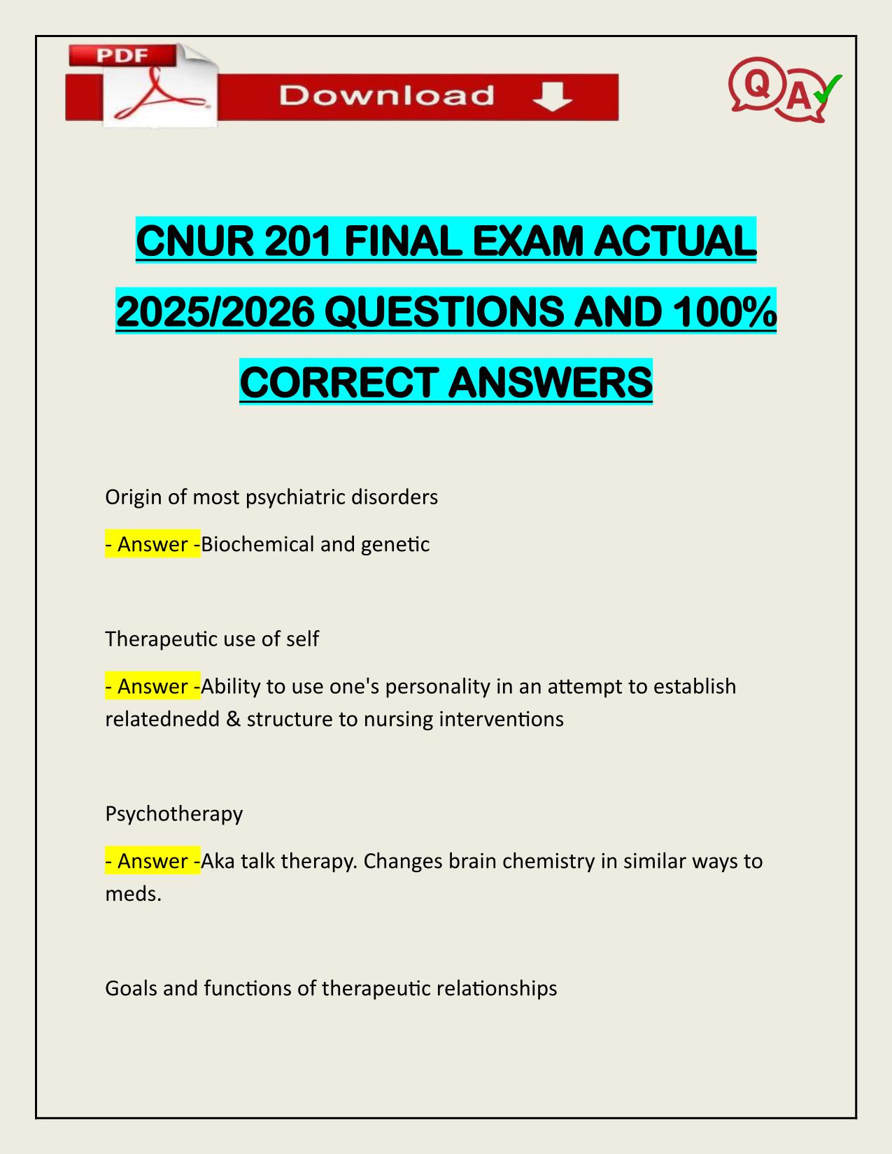 PACKAGE DEAL FOR CNUR 201, 202 FINAL EXAMS ACTUAL 2025/2026