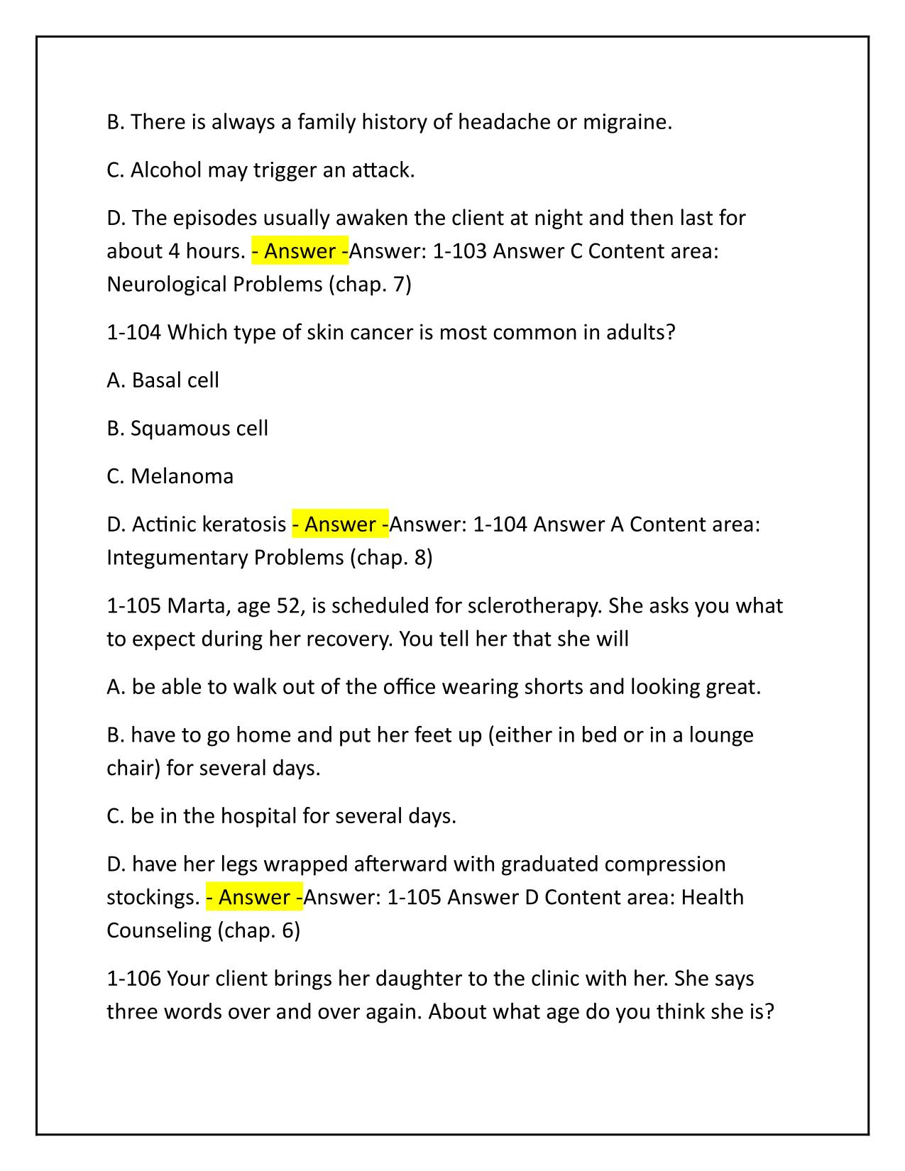 Exam 1-3 Adult Gero and FNP Review-Dunphy Brown Q&A Latest Update