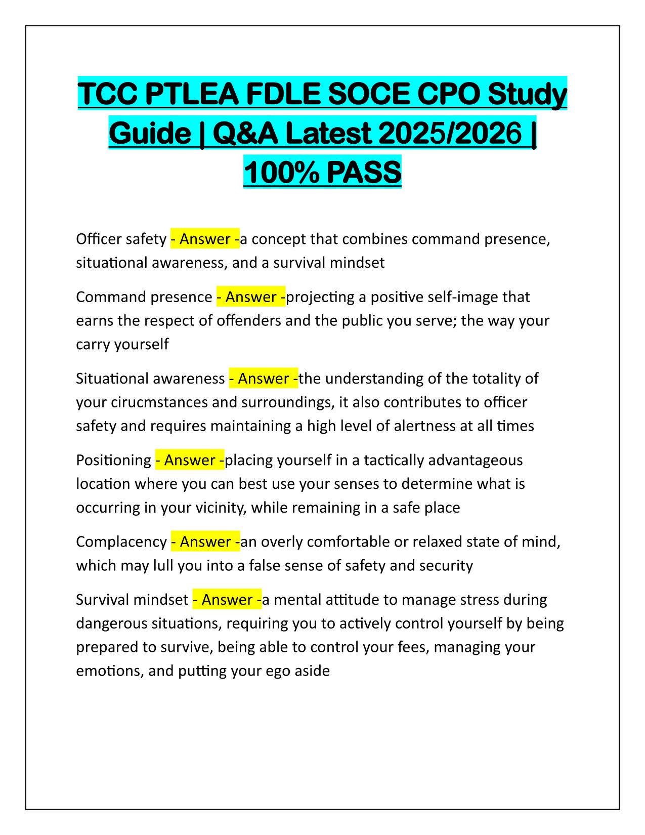 TCC PTLEA FDLE SOCE CPO Study Guide Latest Update 2025-2026