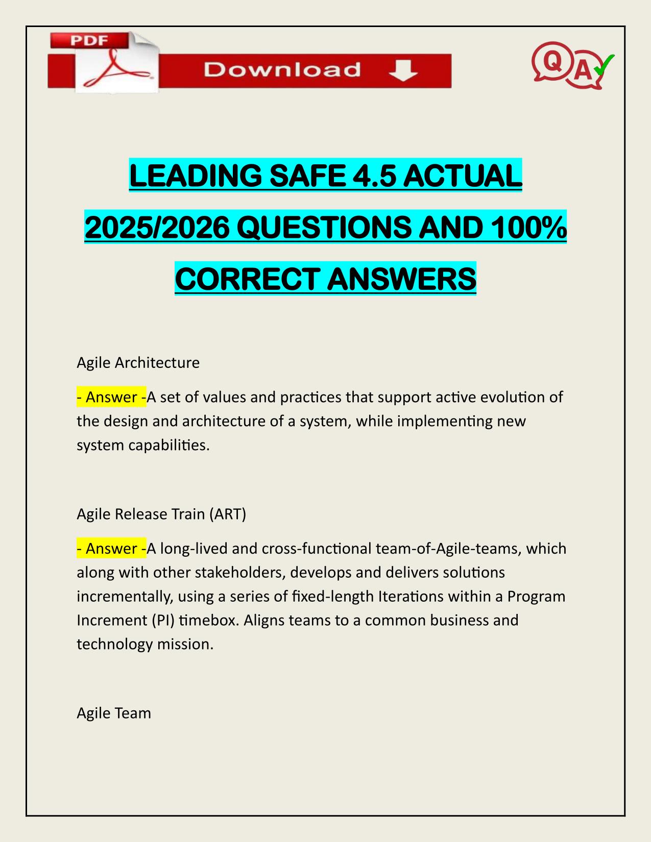 BUNDLE FOR LEADING SAFe EXAMS ACTUAL 2025/2026