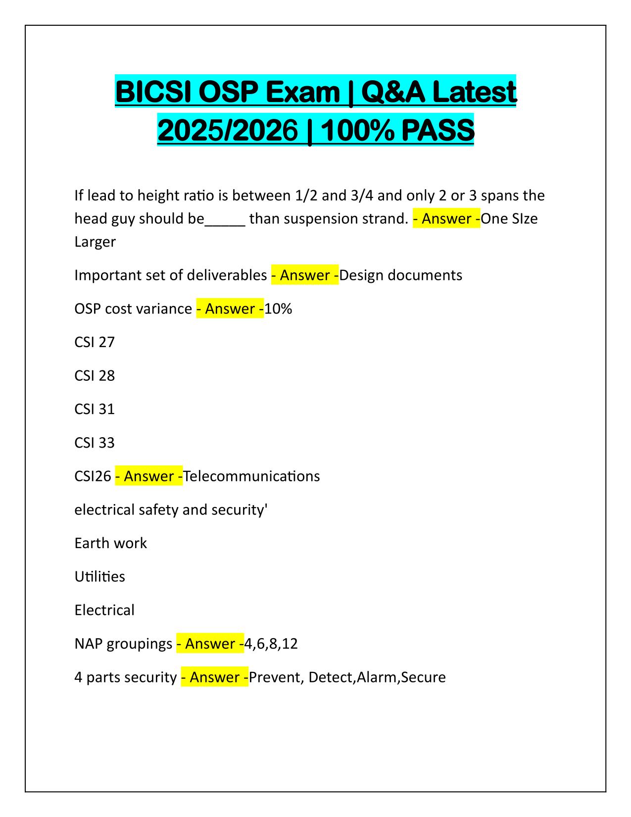 BICSI OSP Exam Q&A Latest Update