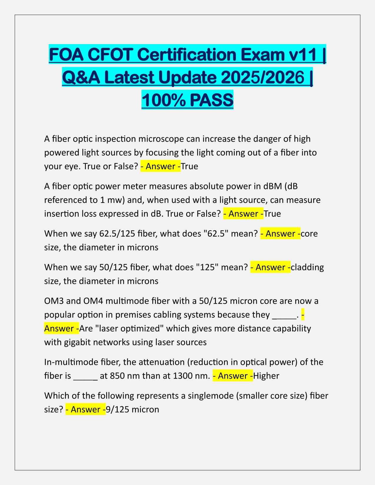 FOA CFOT Certification Exam v11 Correctly Answered Latest Update