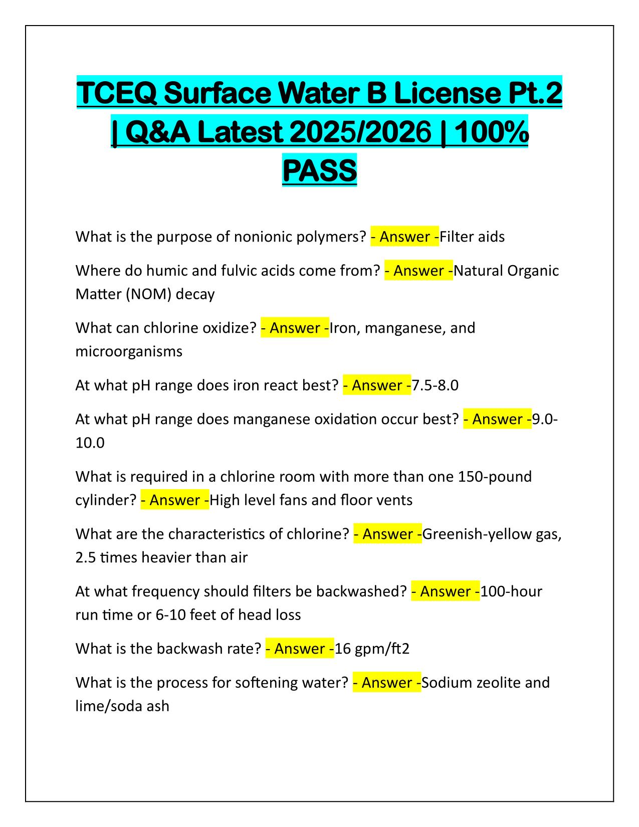 TCEQ Surface Water B License Pt2 Q&A Latest Update 2025