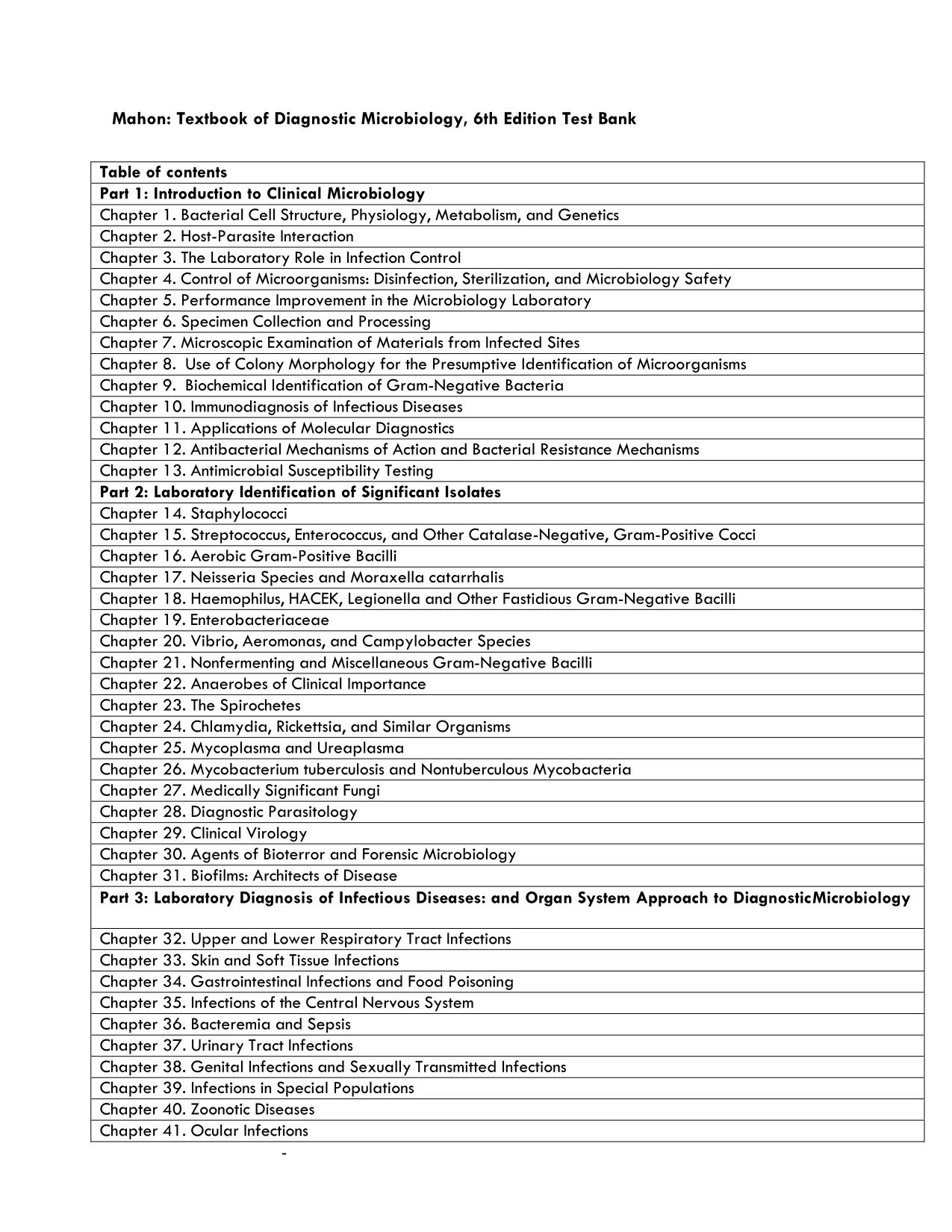 Test Bank For Textbook Of Diagnostic Microbiology 6th Edition By Connie R. Mahon Chapters 1 - 41 Latest