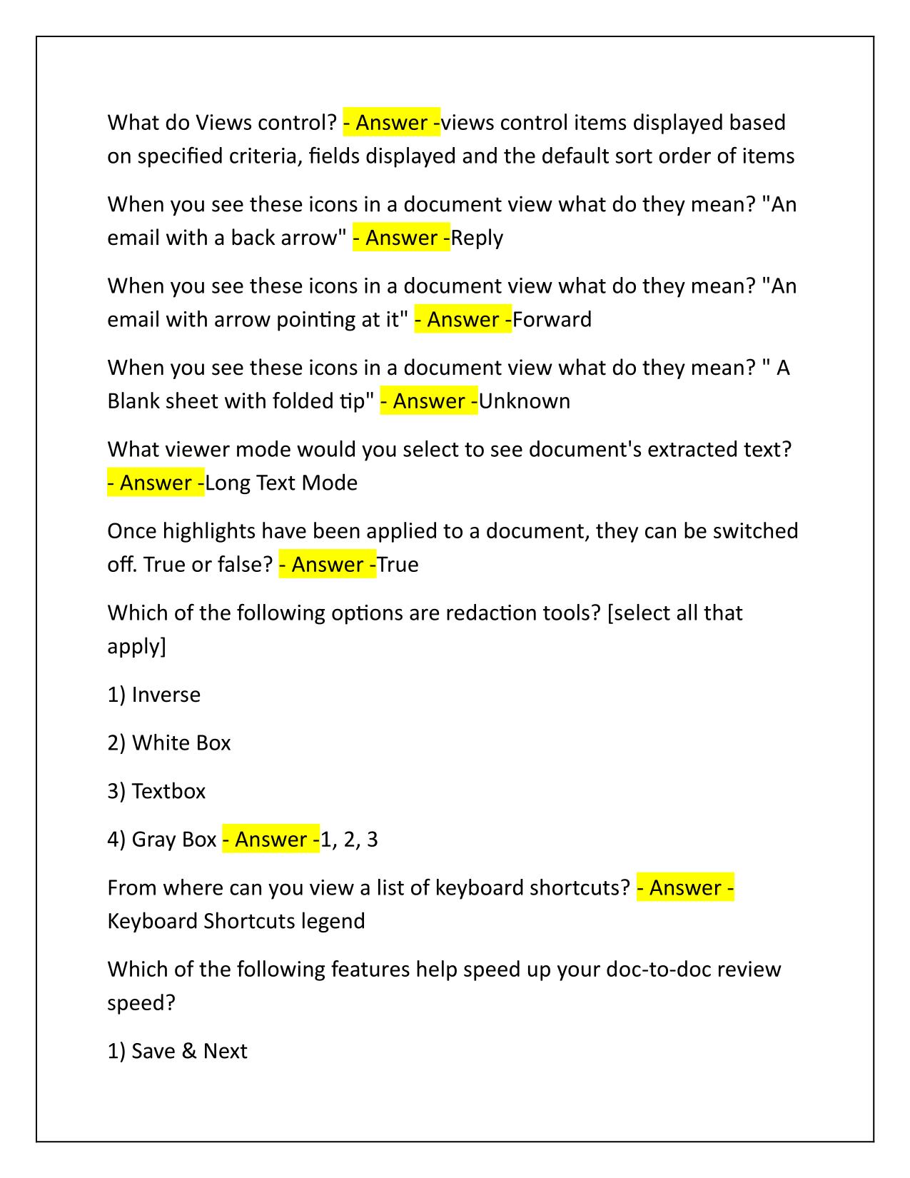 9.5 Relativity Certified User-Practice Questions and Answers from Quizzes 