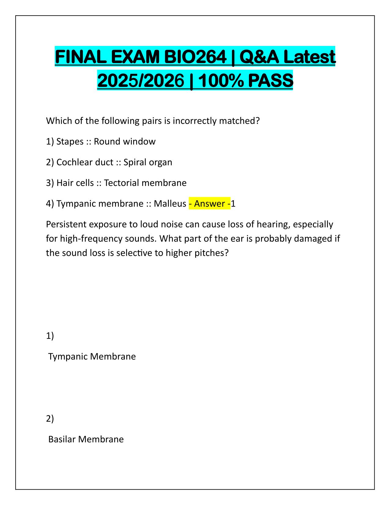 FINAL EXAM BIO264 Questions and Verified Answers Latest Update