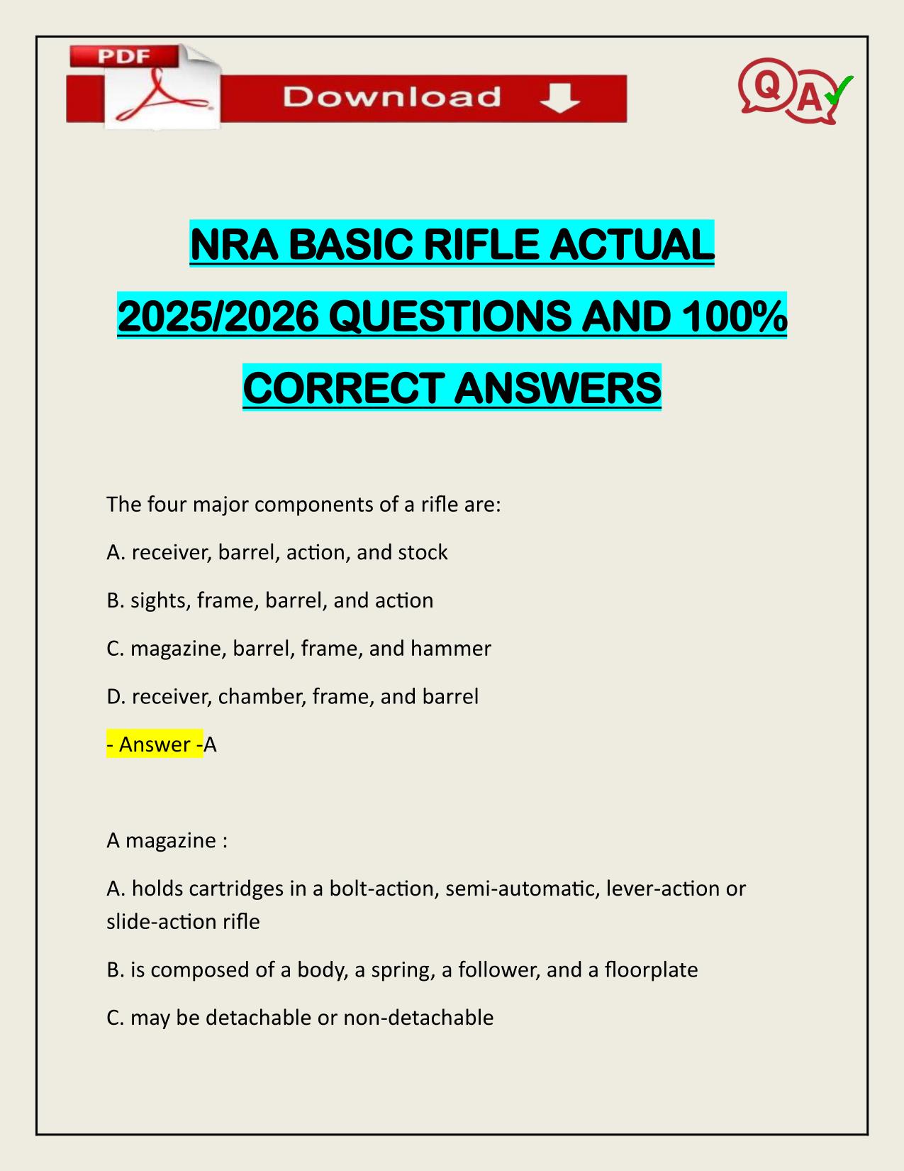 NRA BASIC RIFLE ACTUAL 2025/2026 CORRECTLY ANSWERED