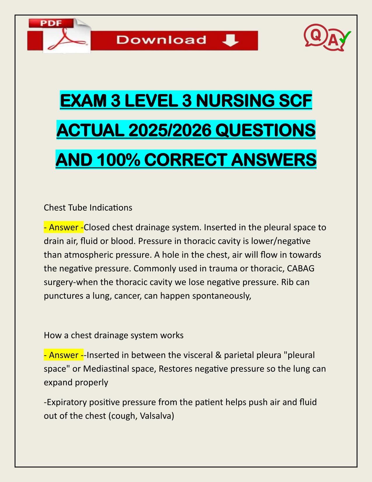 EXAM 3 LEVEL 3 NURSING SCF ACTUAL 2025/2026 Q&A 100% PASS