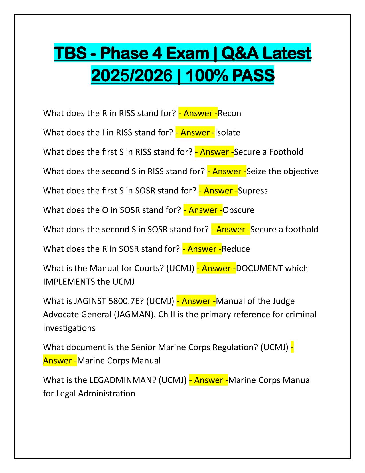 TBS Phase 4 Exam Q&A Latest Update 2025-2026