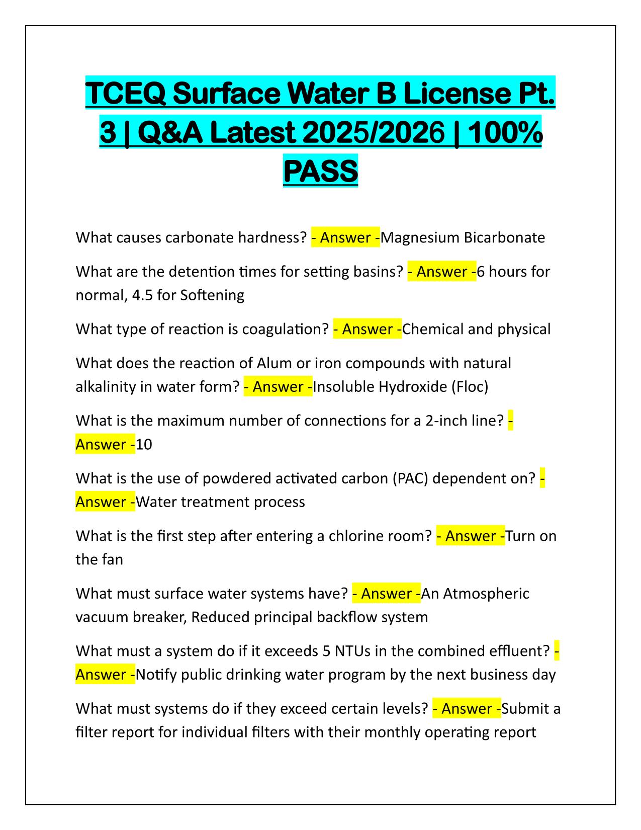 TCEQ Surface Water B License Pt. 3 Q&A Latest Update 2025-2026
