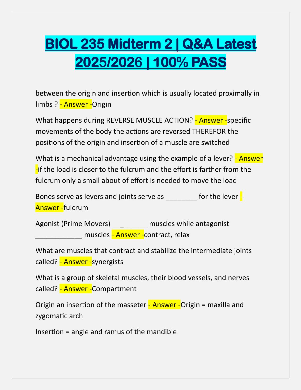 BIOL 235 Midterm 2 EXAM Q&A Latest Update