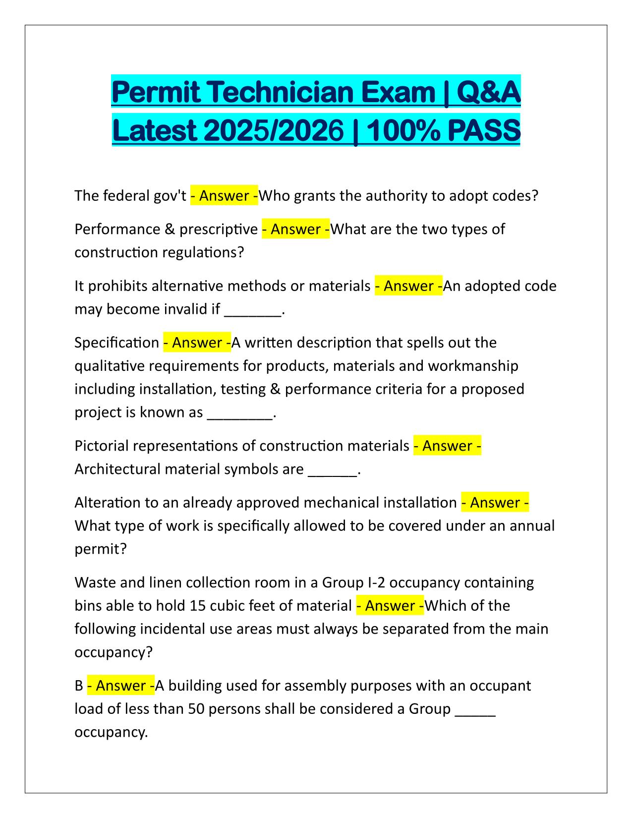 Permit Technician EXAM Q&A Latest Update