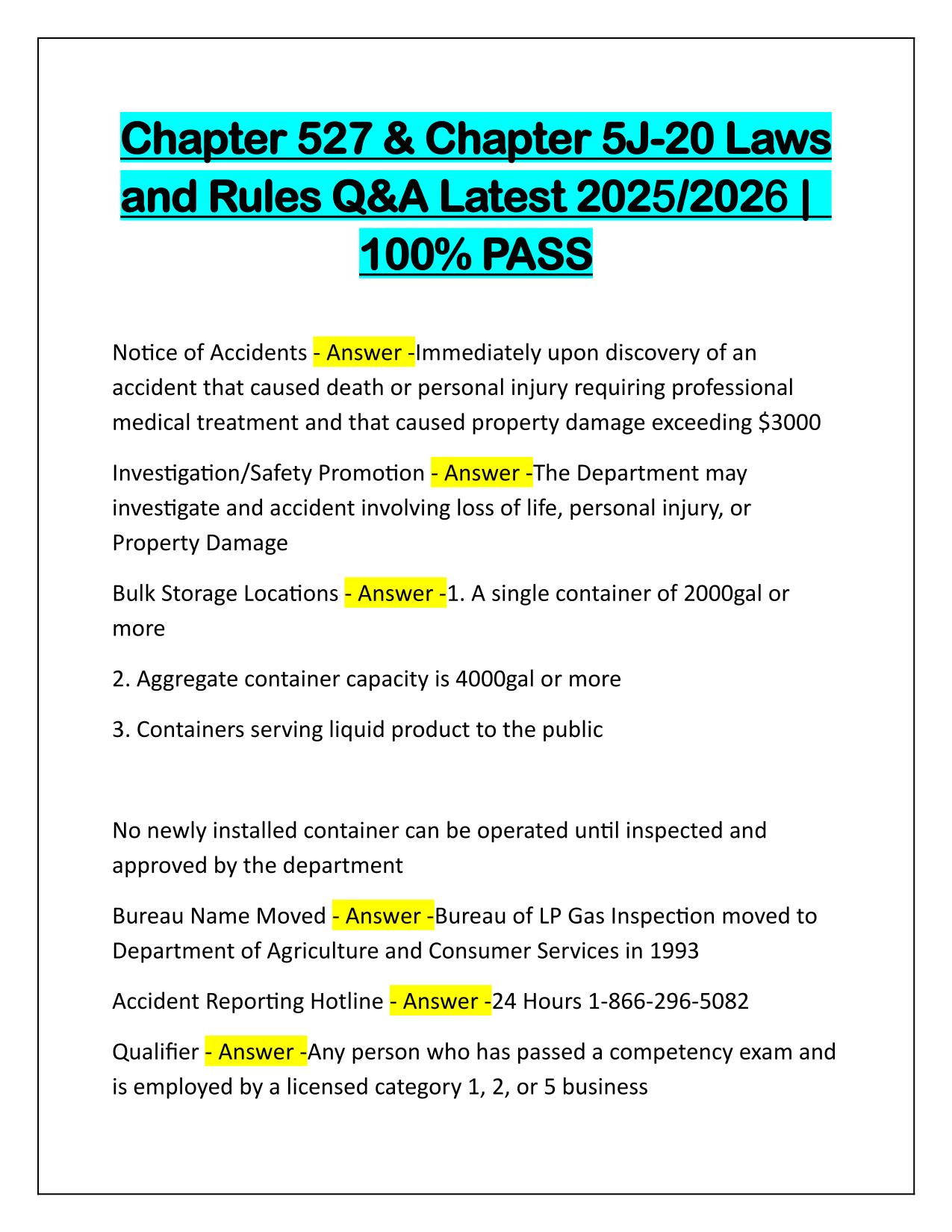Chapter 527 & Chapter 5J-20 Laws and Rules Q&A Latest Update 2025