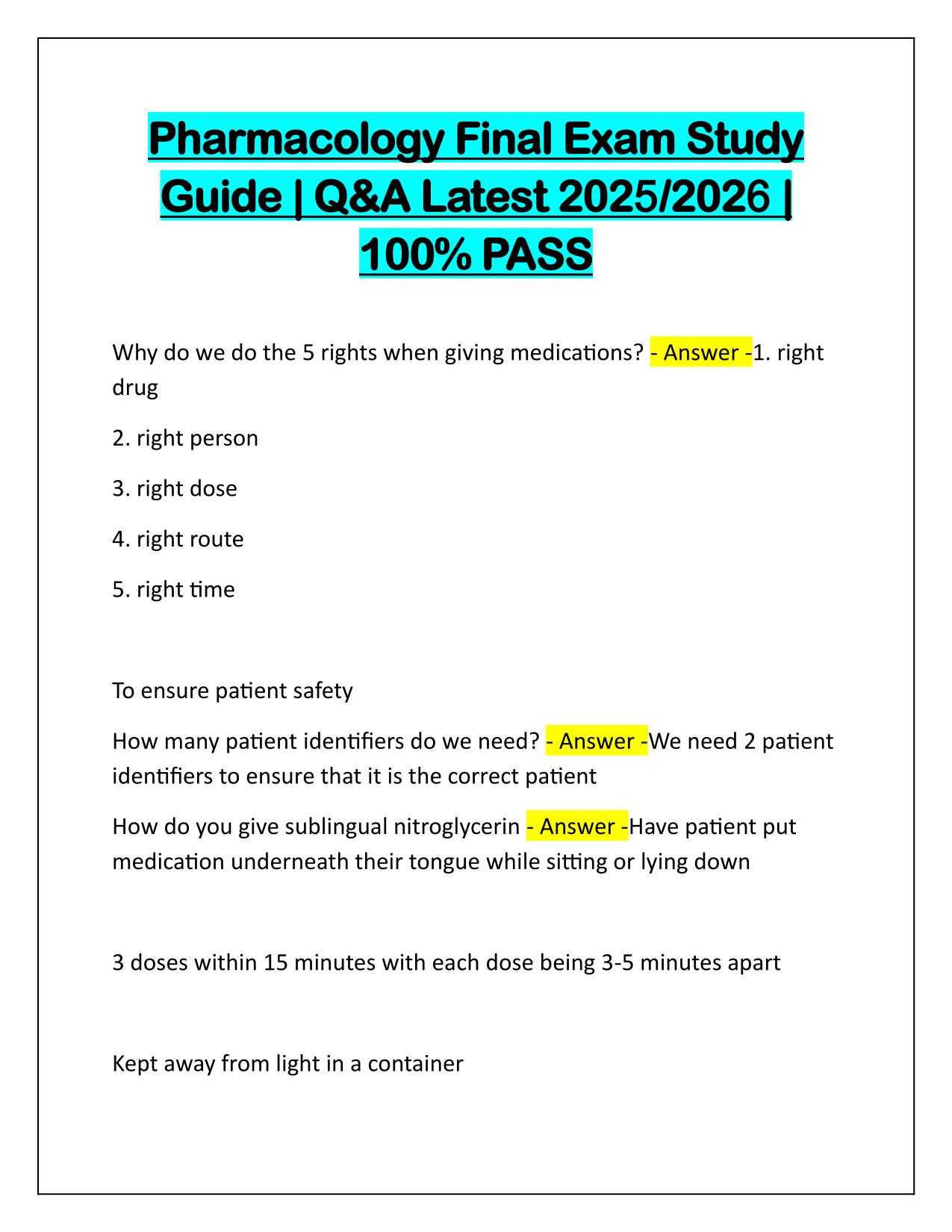 Pharmacology Final Exam Study Guide Q&A Latest Update 2025-2026