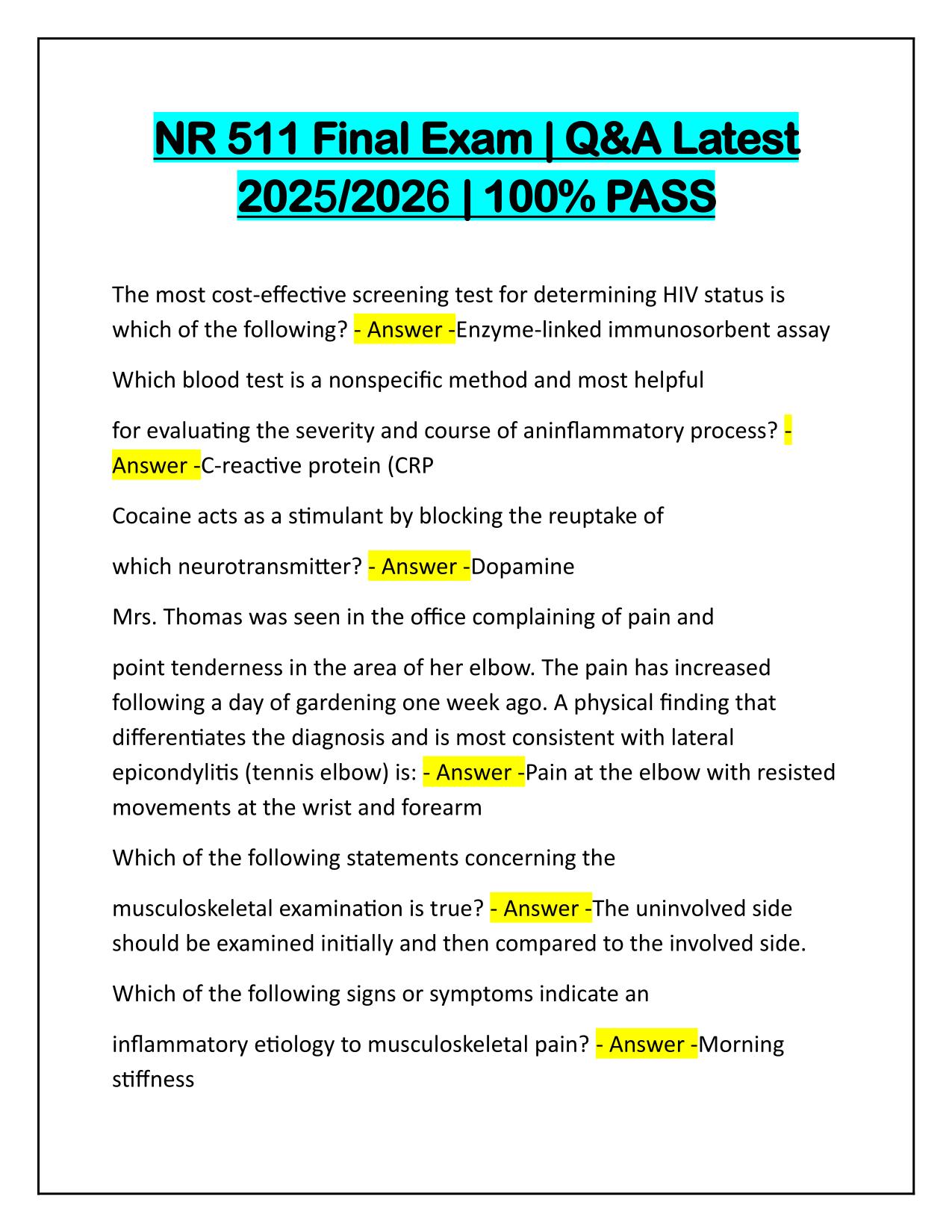 NR 511 Final Exam Questions and Correct Answers Latest Update